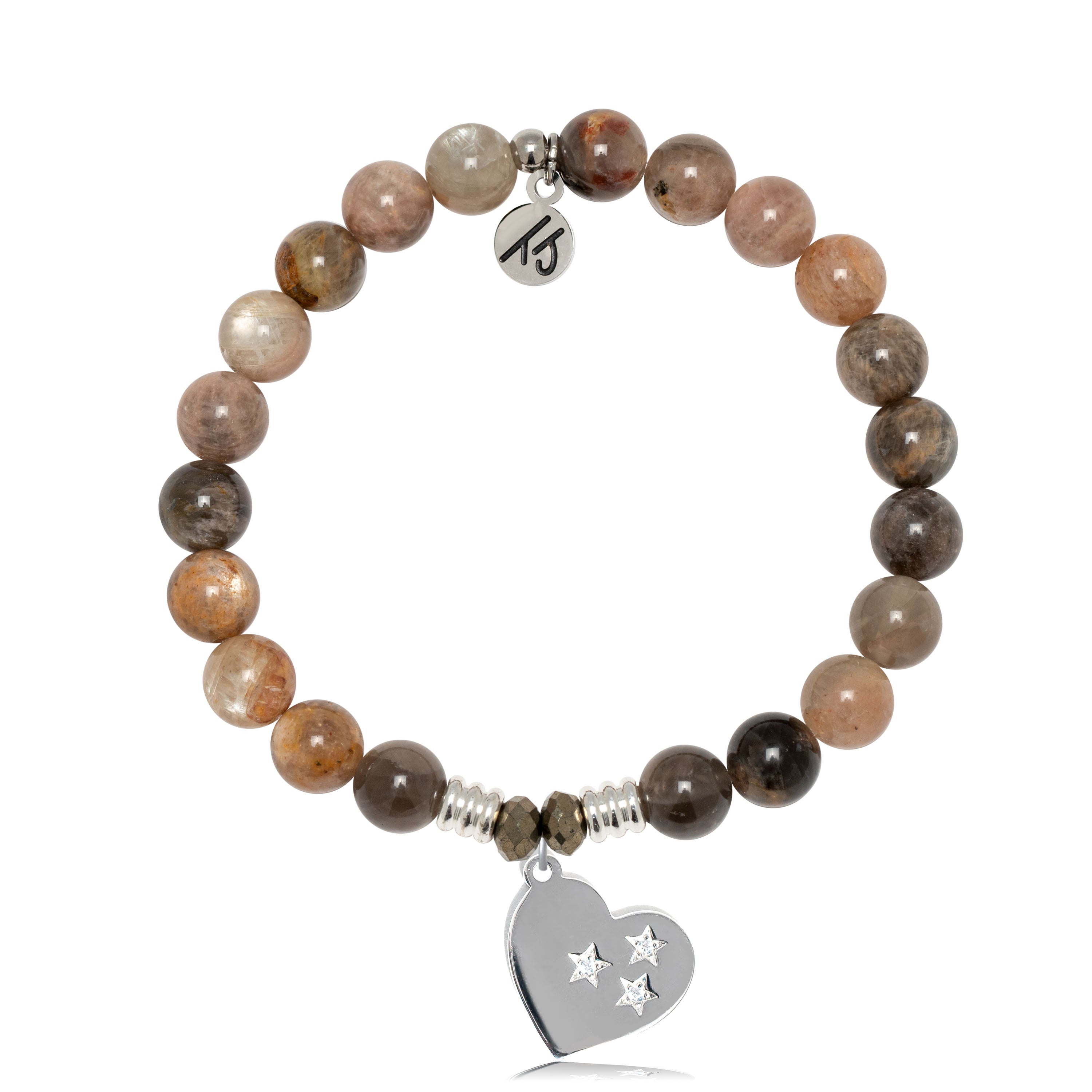Sand Moonstone Gemstone Bracelet with Wishing Heart Sterling Silver Charm