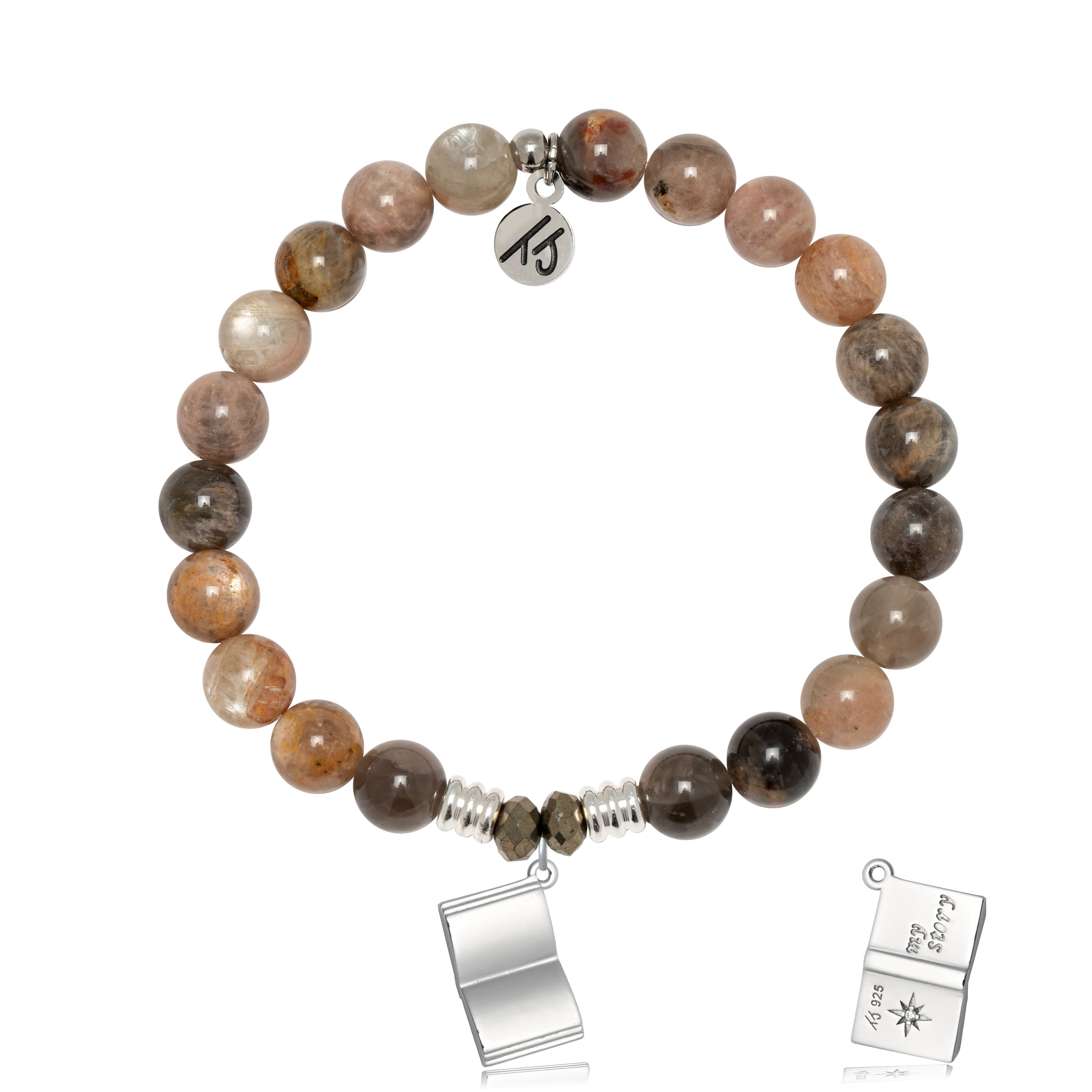 Sand Moonstone Gemstone Bracelet with Your Story Sterling Silver Charm