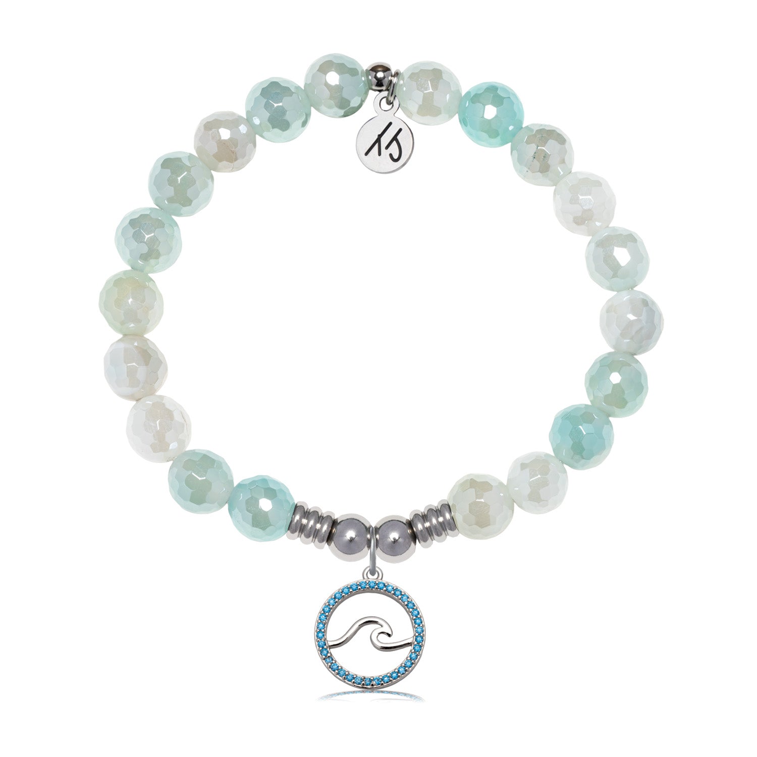 Serenity Wave Charm with Aqua Agate Gemstone Bracelet