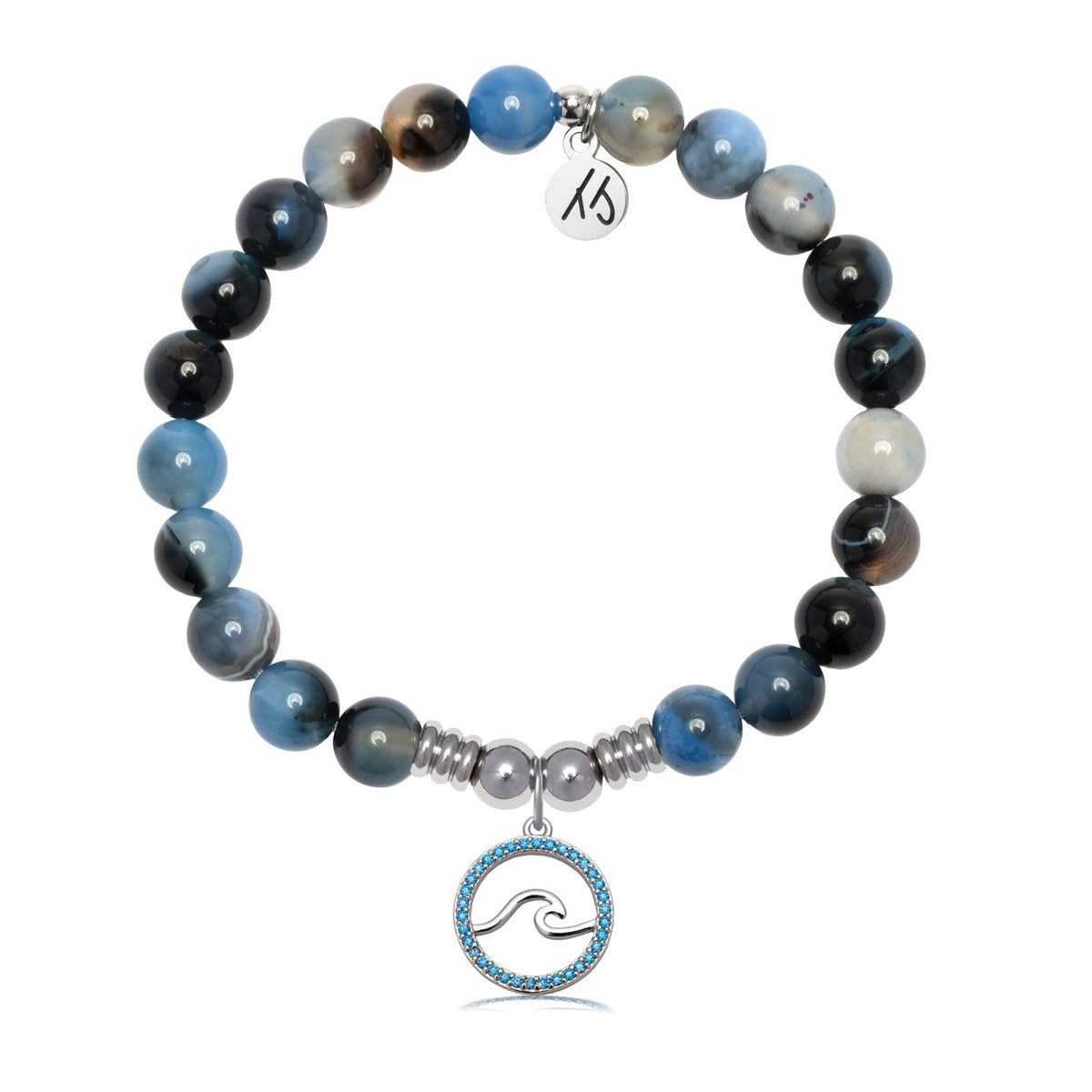Serenity Wave Charm with Black and Blue Agate Gemstone Bracelet