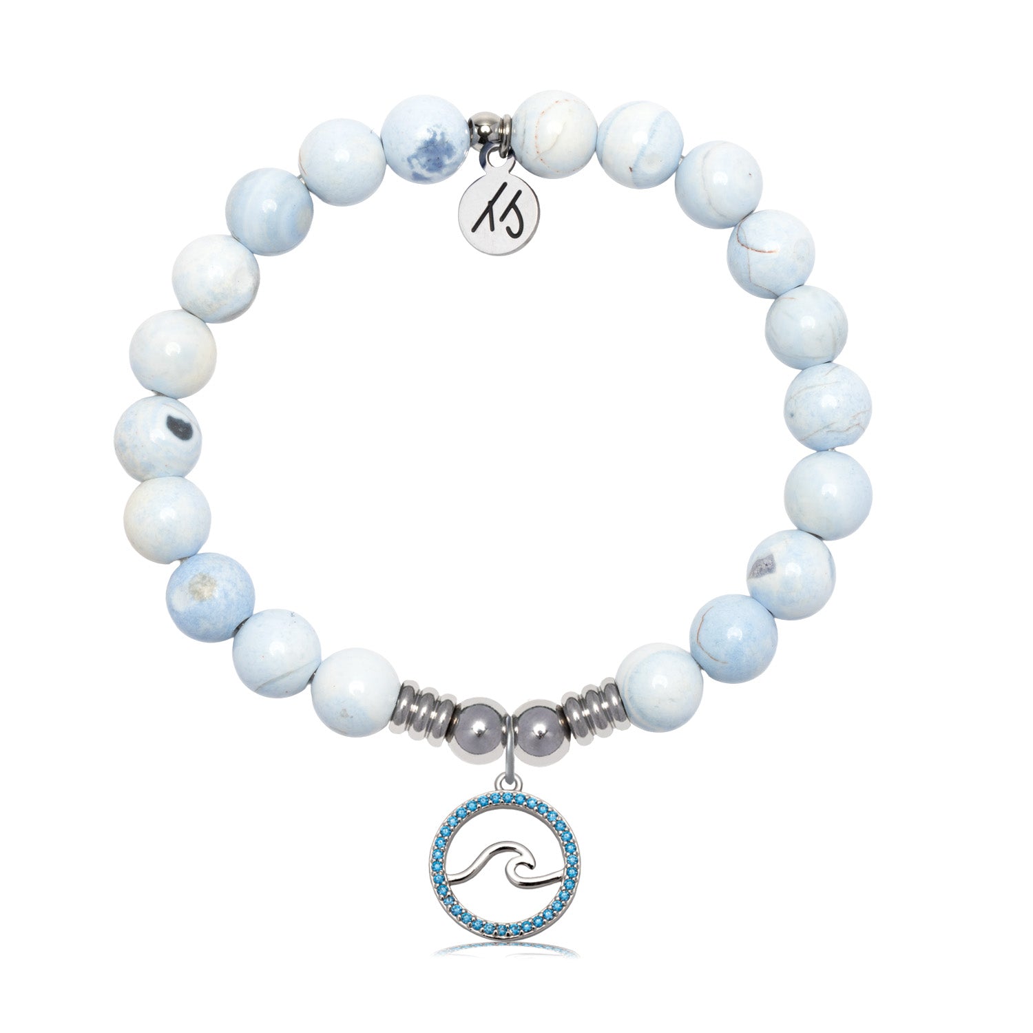 Serenity Wave Charm with Light Blue White Agate Gemstone Bracelet