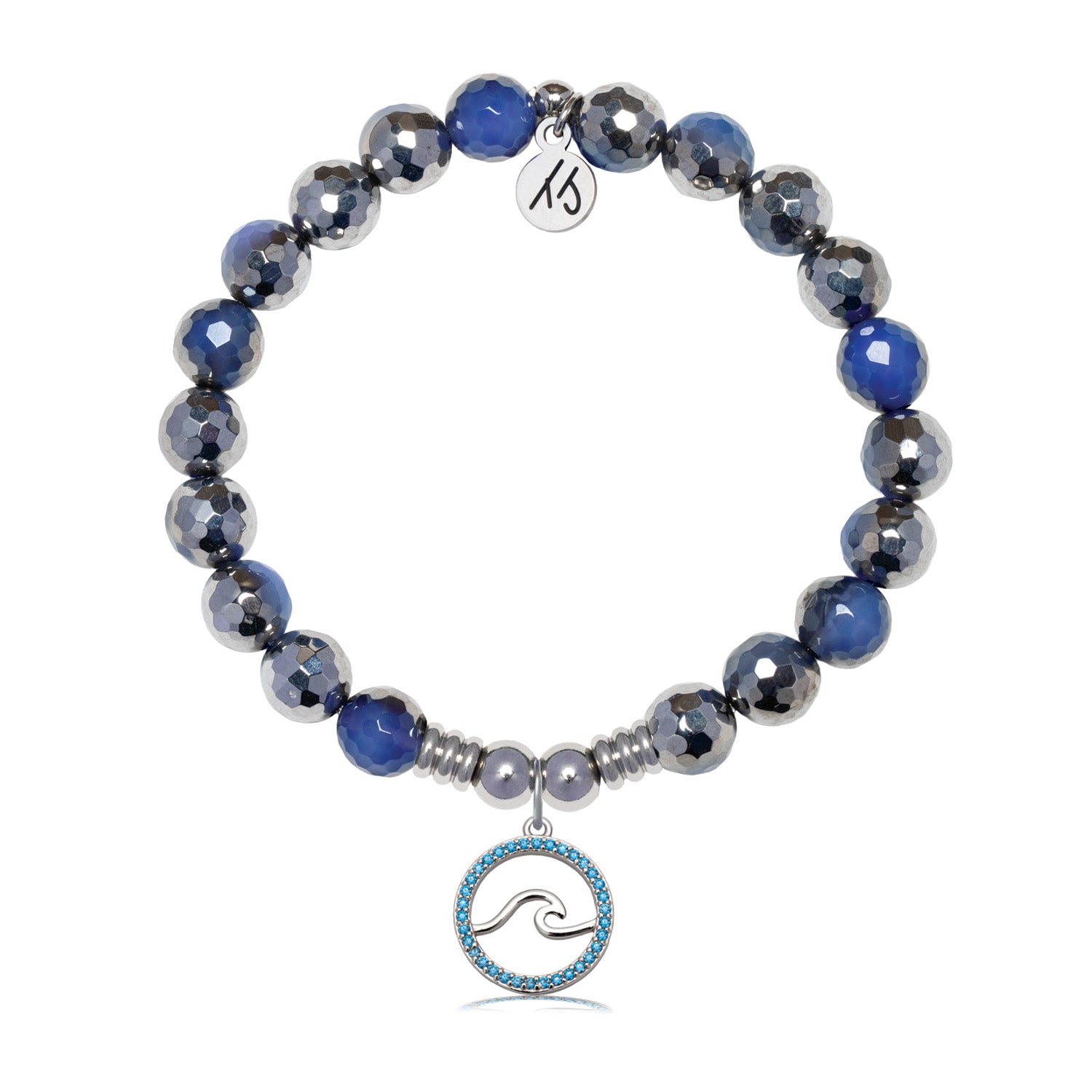 Serenity Wave Charm with Silver Dipped Sky Blue Agate Gemstone Bracelet