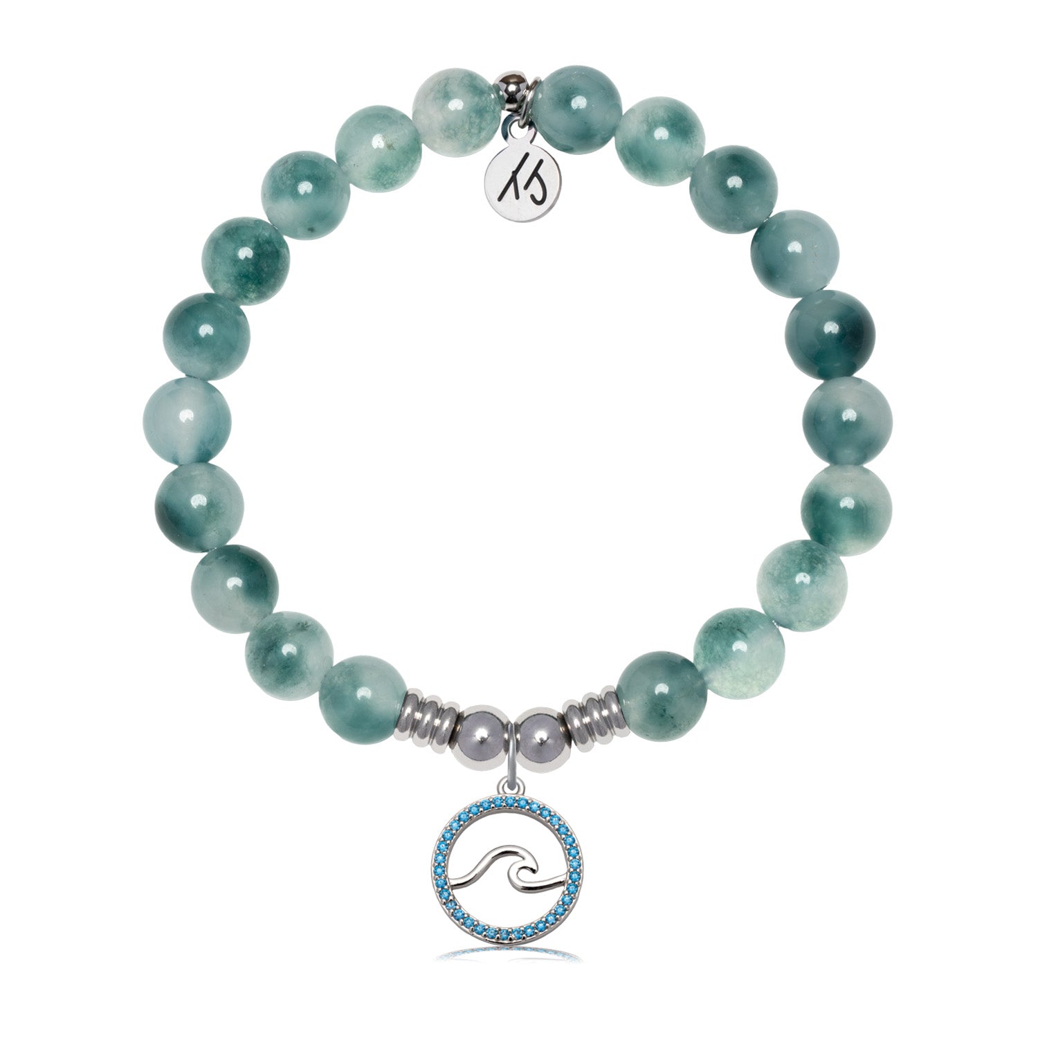 Serenity Wave Charm with Teal White Jade Gemstone Bracelet