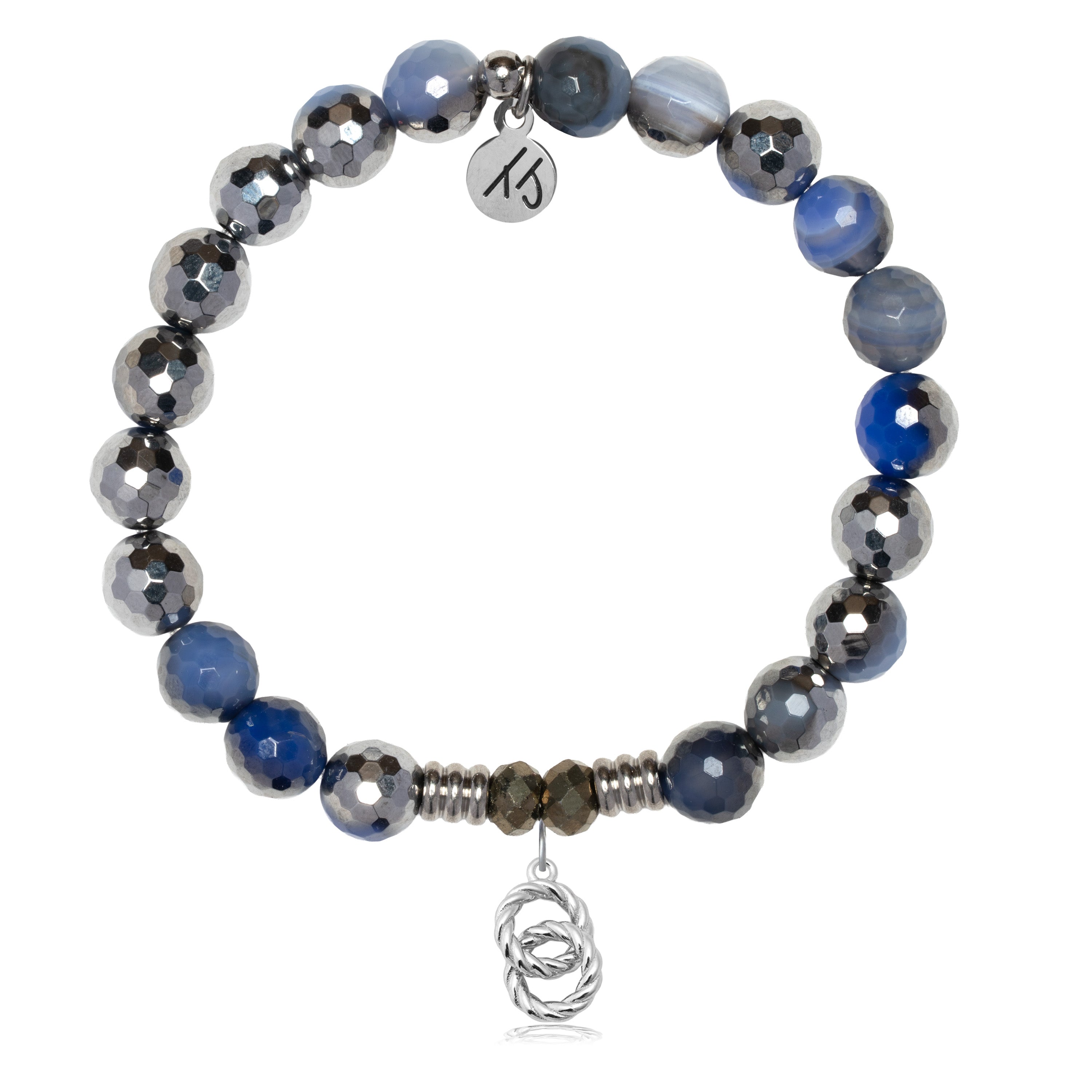 Silver Dipped Sky Blue Agate Gemstone Bracelet with Forever Connected Sterling Silver Charm