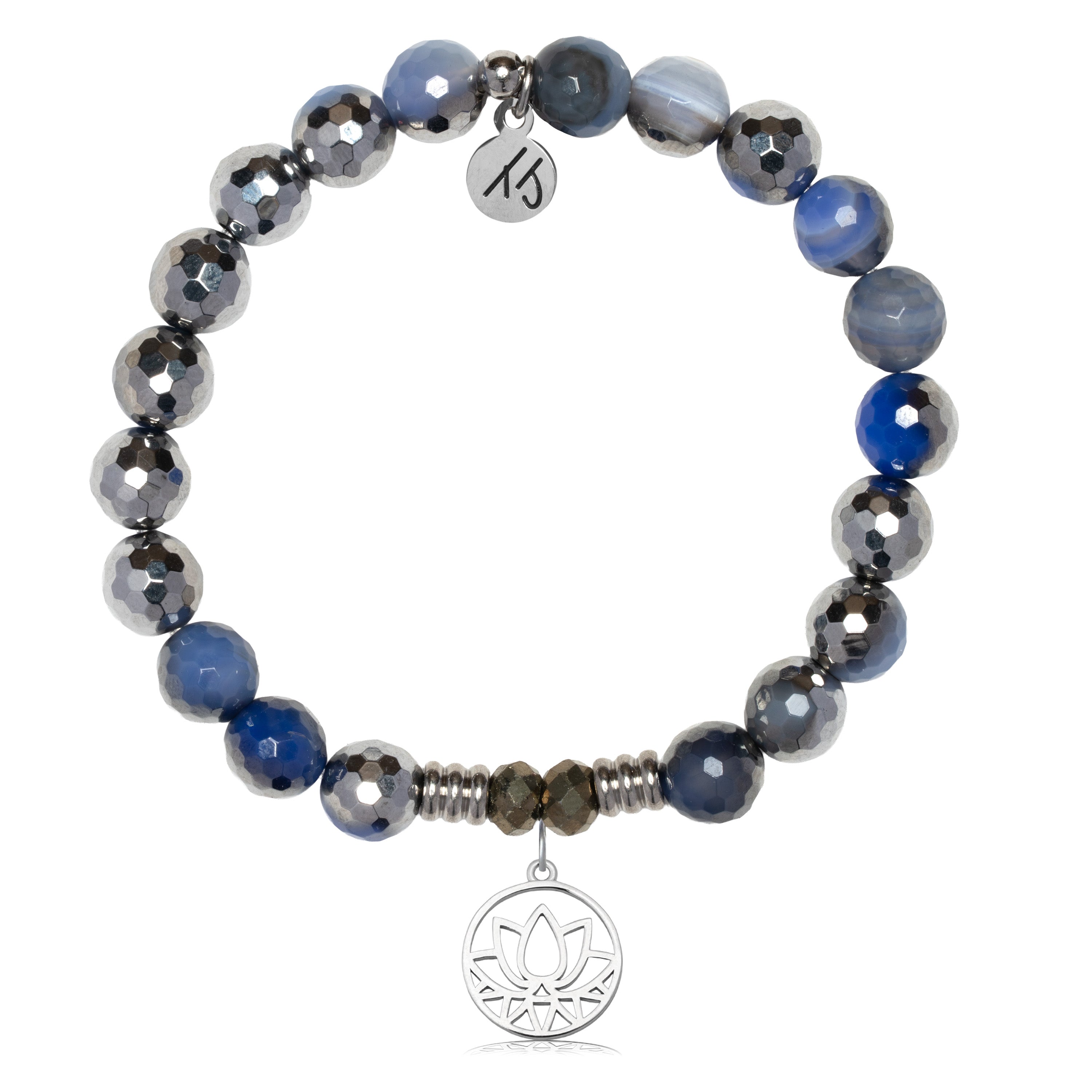 Silver Dipped Sky Blue Agate Gemstone Bracelet with Resilience Sterling Silver Charm