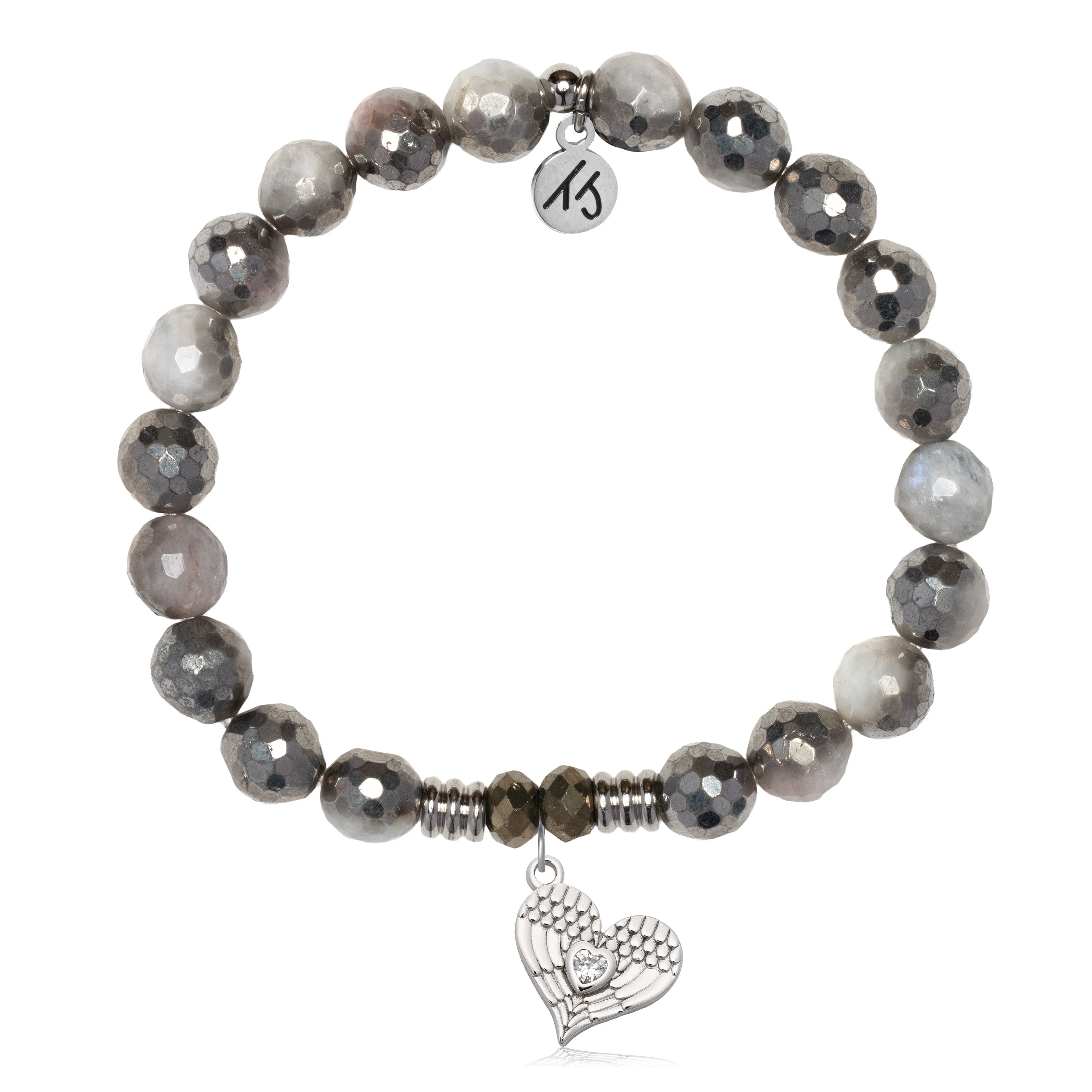 Silver Dipped White Moonstone Gemstone Bracelet with Angel Love Sterling Silver Charm