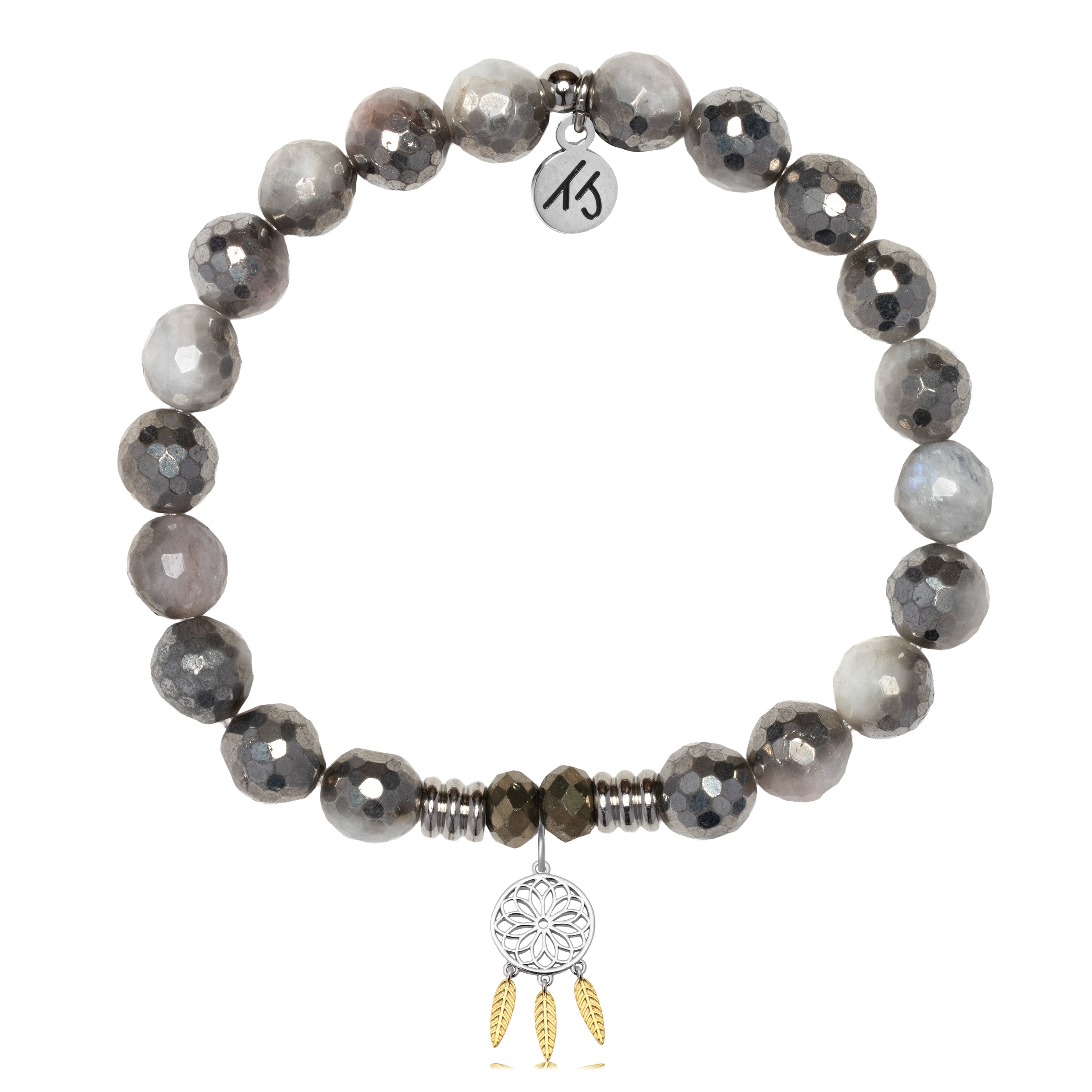 Silver Dipped White Moonstone Gemstone Bracelet with Dream Catcher Sterling Silver Charm