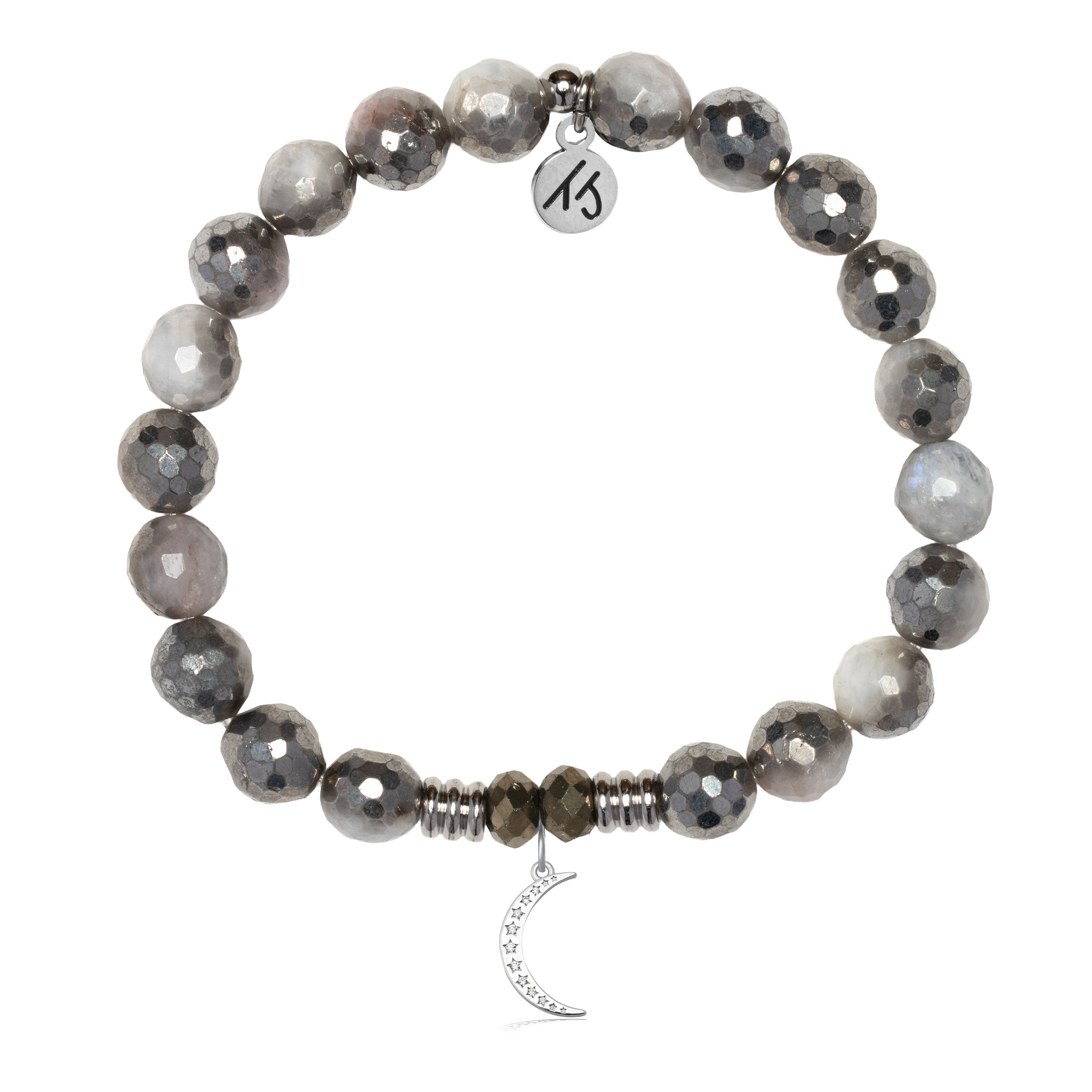 Silver Dipped White Moonstone Gemstone Bracelet with Friendship Moon Sterling Silver Charm