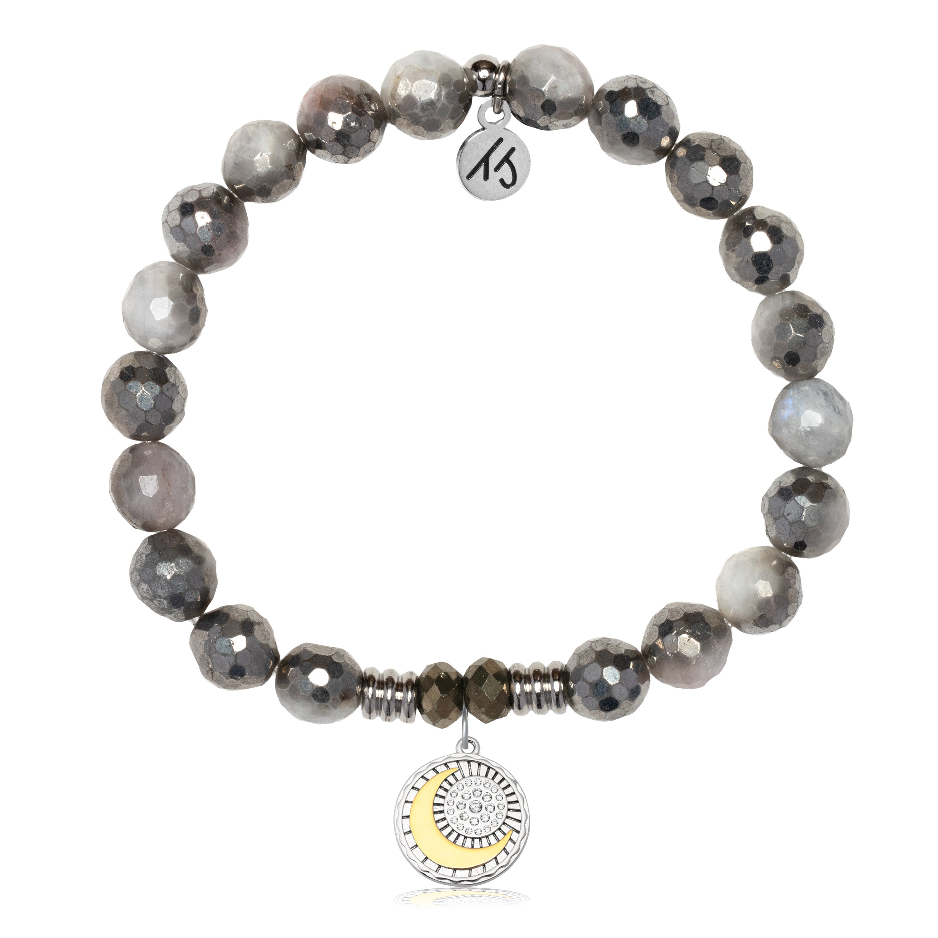 Silver Dipped White Moonstone Gemstone Bracelet with Radiant Soul Sterling Silver Charm