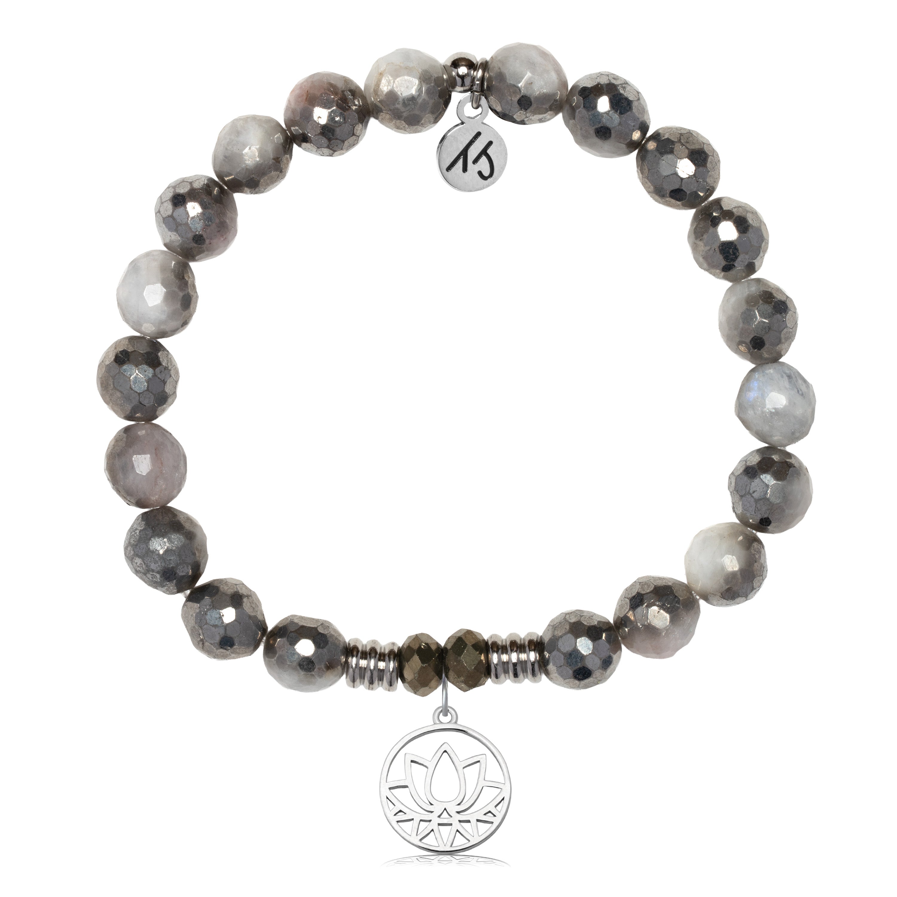 Silver Dipped White Moonstone Gemstone Bracelet with Resilience Sterling Silver Charm