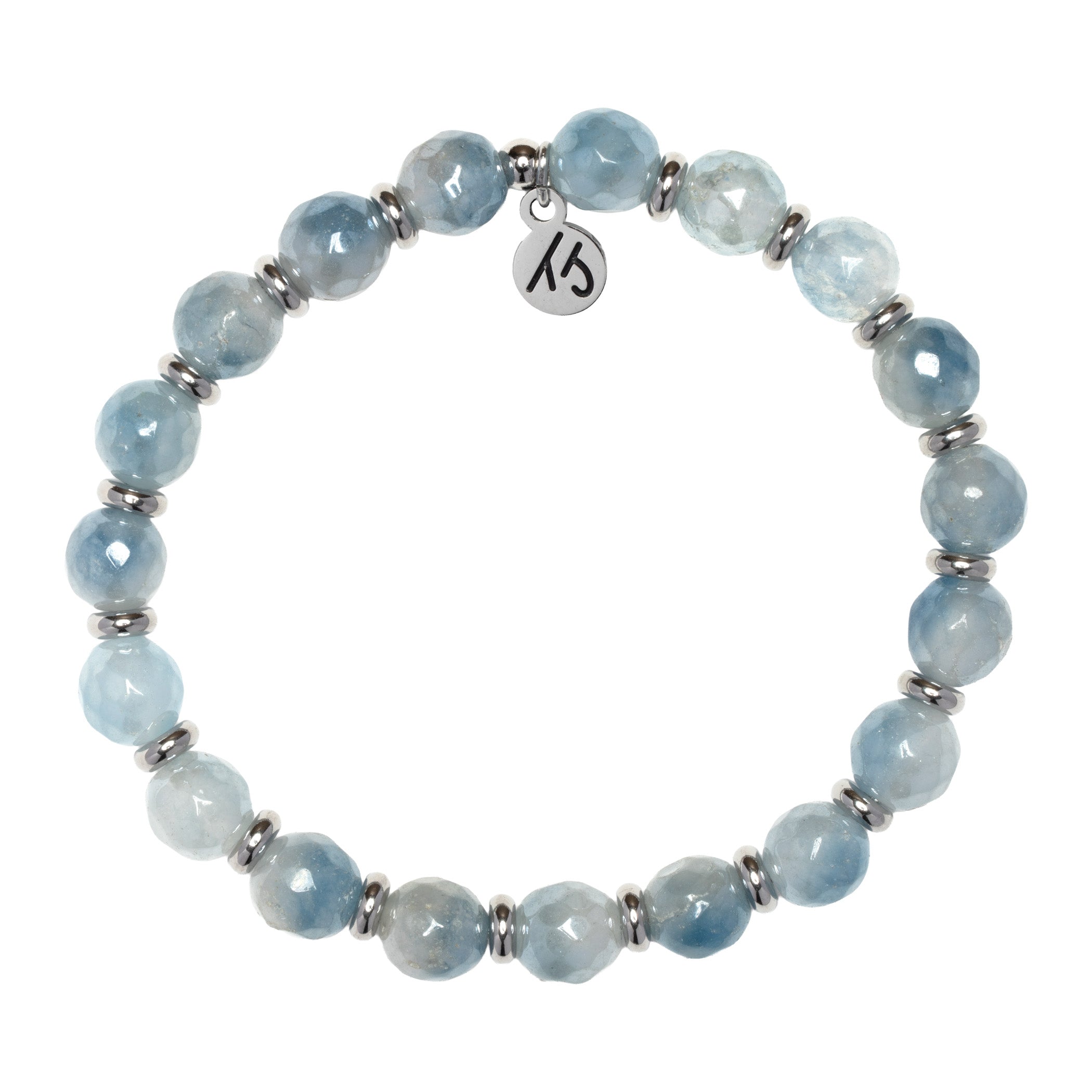Silver Empowered Elegance Collection- Aquamarine Jade Gemstone Bracelet