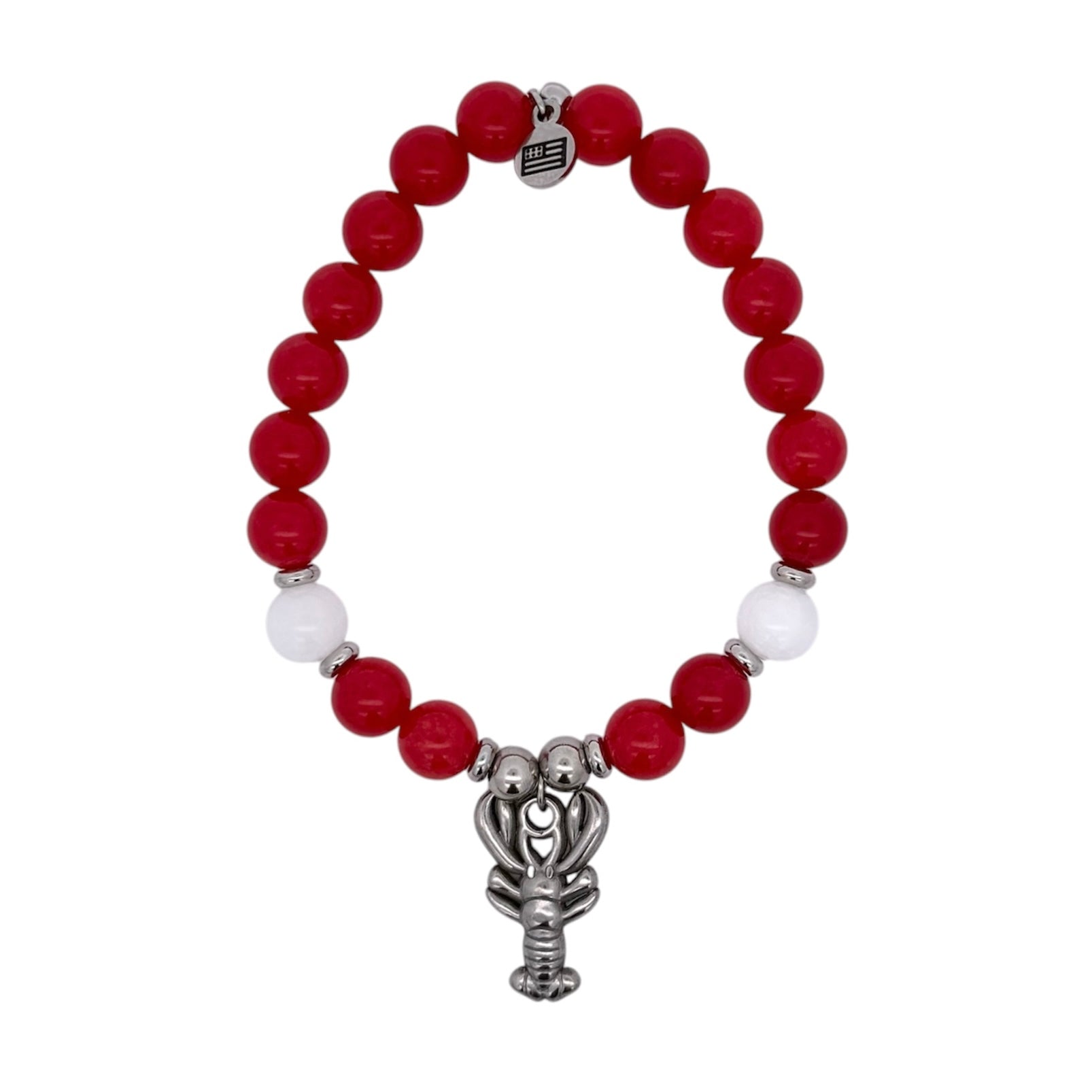 Silver Limited Edition Lobster Charm with Red Jade Gemstone Bracelet