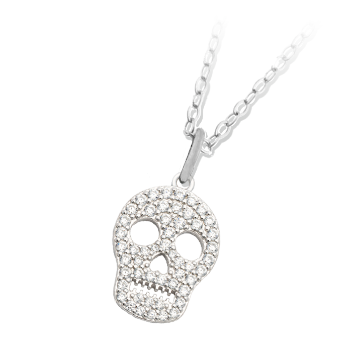 Skull CZ Sterling Silver Charm Necklace