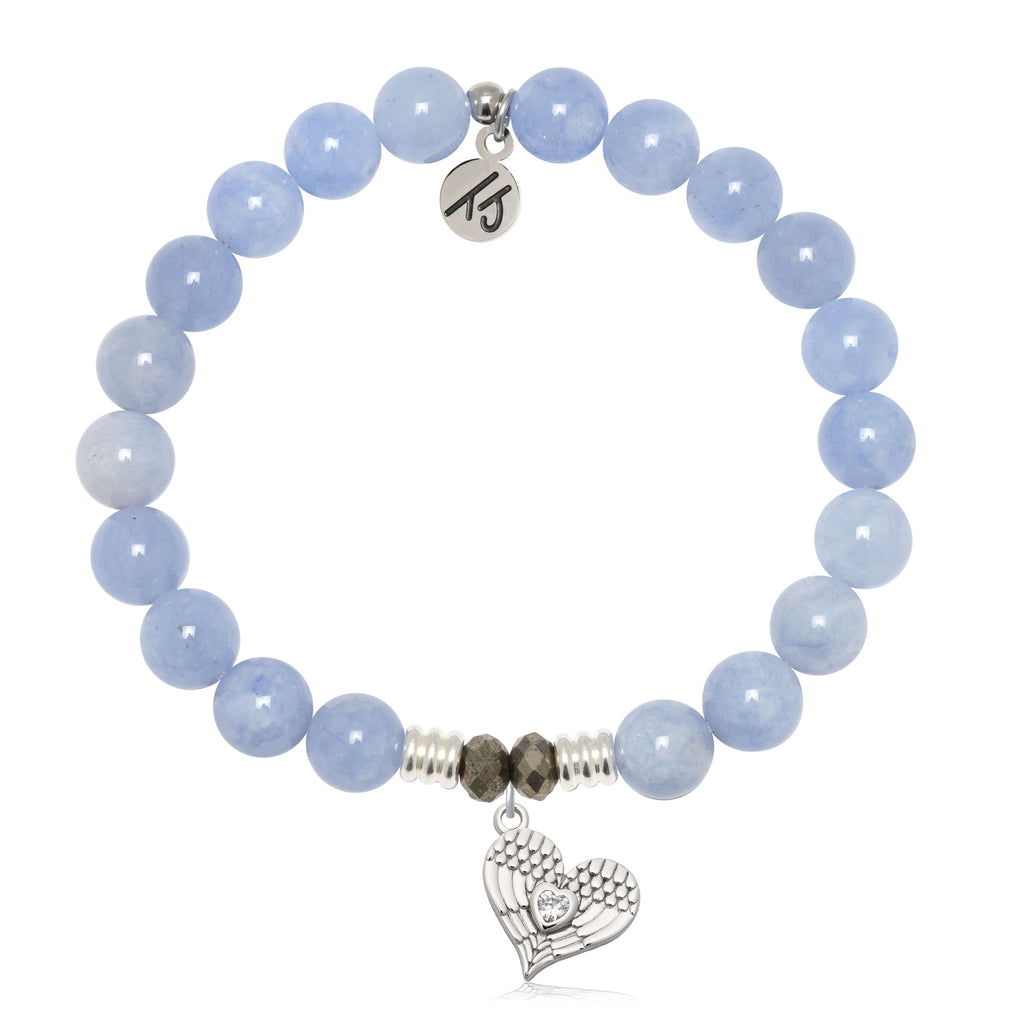 Sky Blue Jade Gemstone Bracelet with Angel Love Sterling Silver Charm