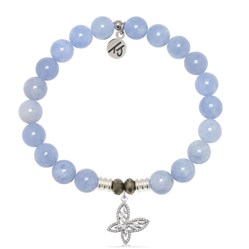 Sky Blue Jade Gemstone Bracelet with Butterfly CZ Sterling Silver Charm
