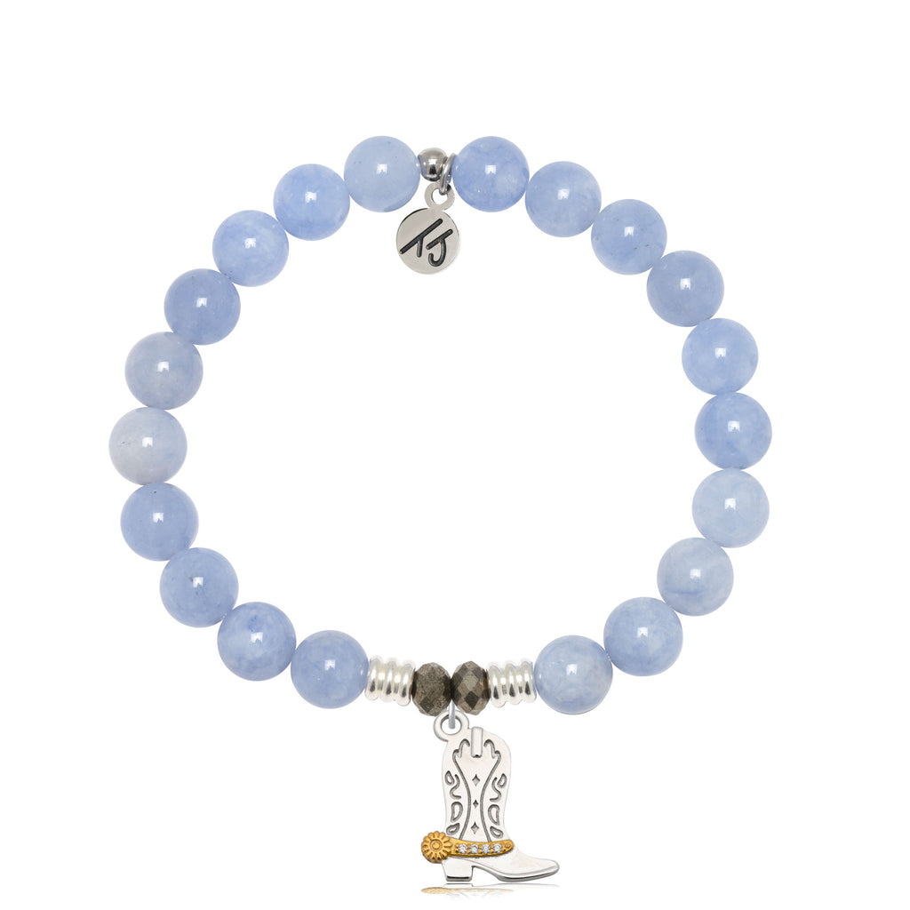 Sky Blue Jade Gemstone Bracelet with Cowboy Sterling Silver Charm