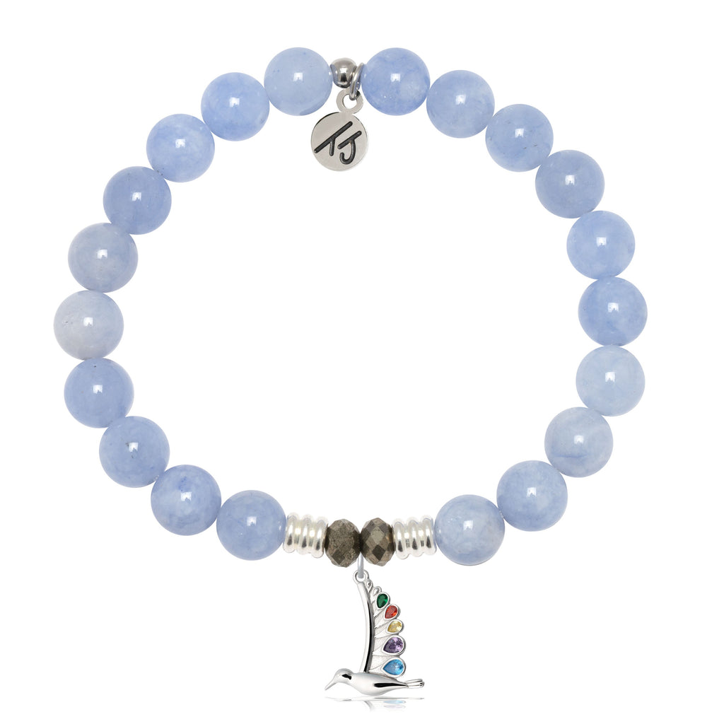 Sky Blue Jade Gemstone Bracelet with Hummingbird Sterling Silver Charm
