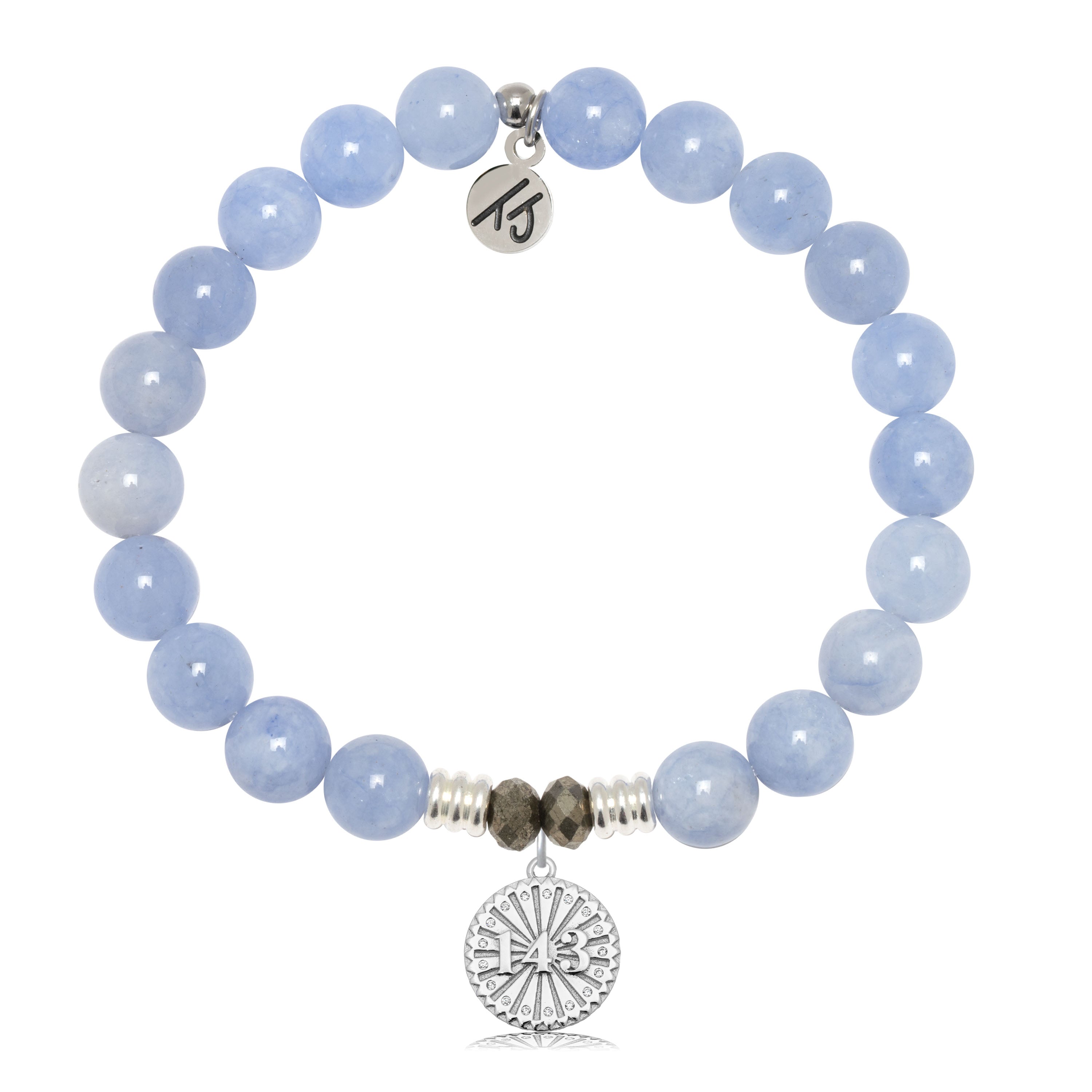 Sky Blue Jade Gemstone Bracelet with I Love You Sterling Silver Charm