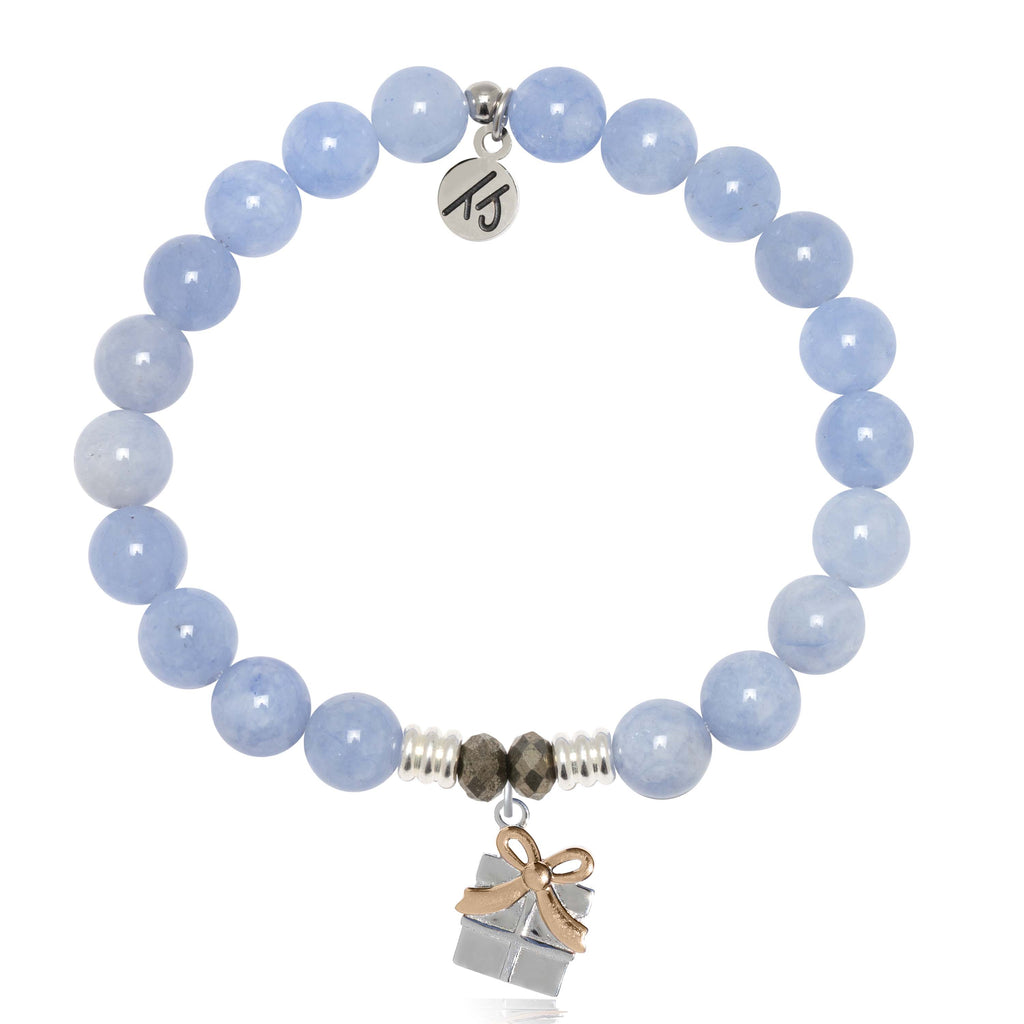 Sky Blue Jade Gemstone Bracelet with Present Sterling Silver Charm