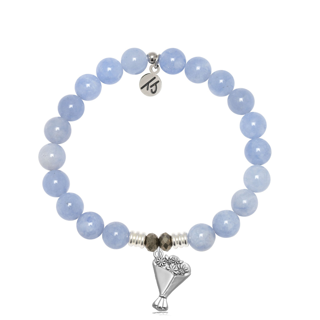 Sky Blue Jade Gemstone Bracelet with Thinking of You Sterling Silver Charm
