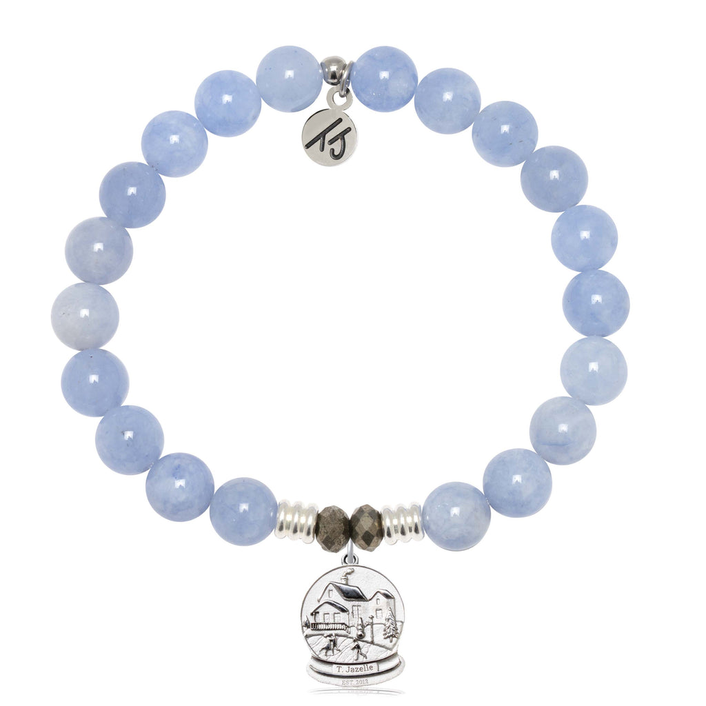 Sky Blue Jade Gemstone Bracelet with Tis The Season Sterling Silver Charm