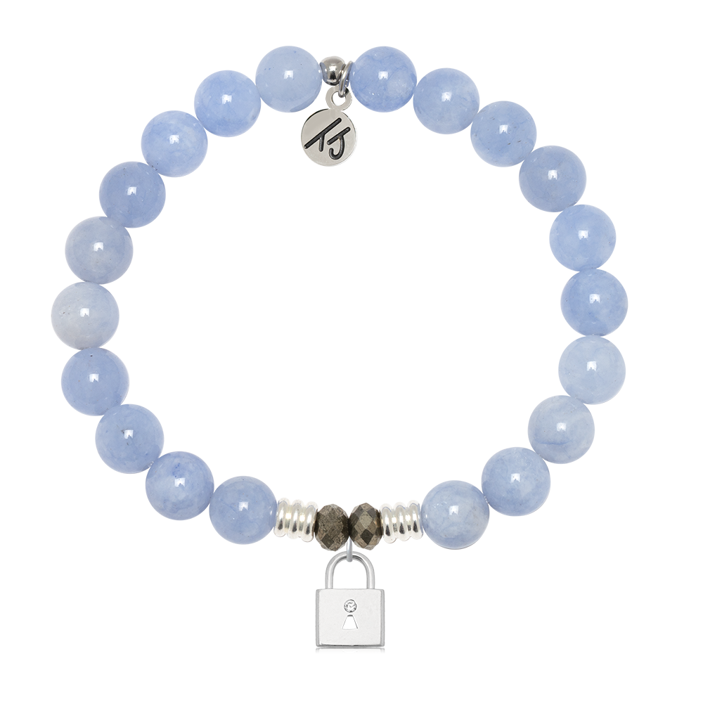 Sky Blue Jade Gemstone Bracelet with Unbreakable Friendship Sterling Silver Charm