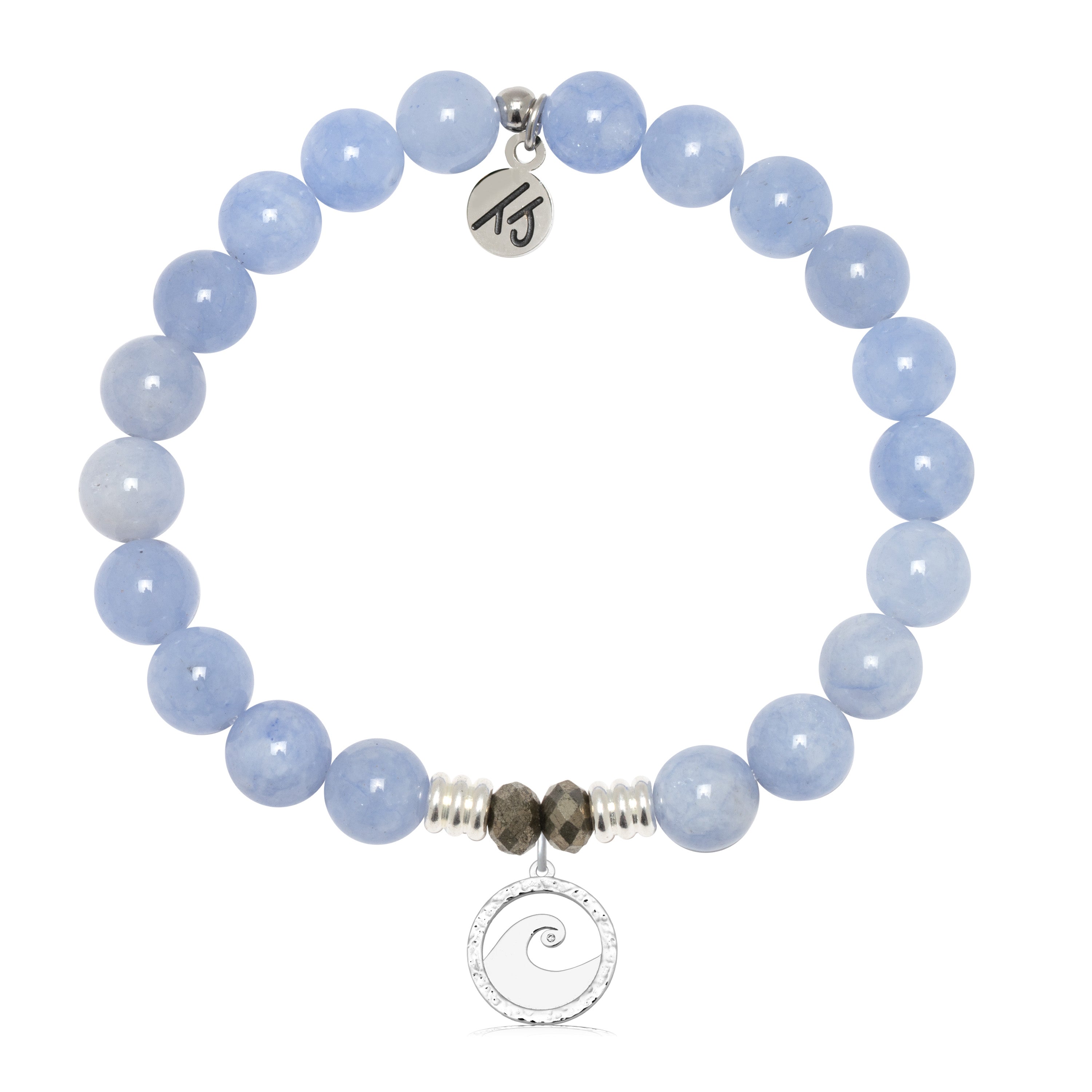 Sky Blue Jade Gemstone Bracelet with Waves of Strength Sterling Silver Charm
