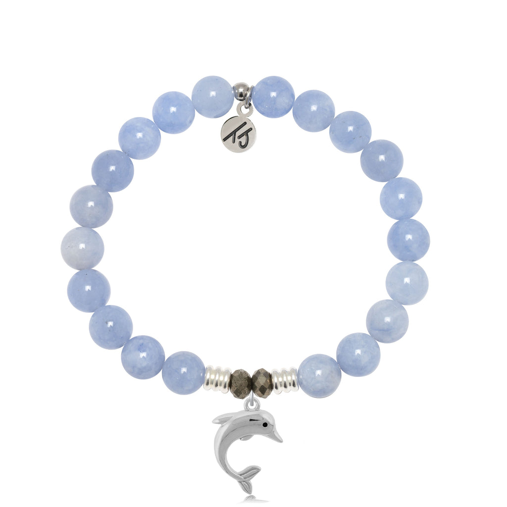 Sky Blue Jade Stone Bracelet with Dolphin Sterling Silver Charm
