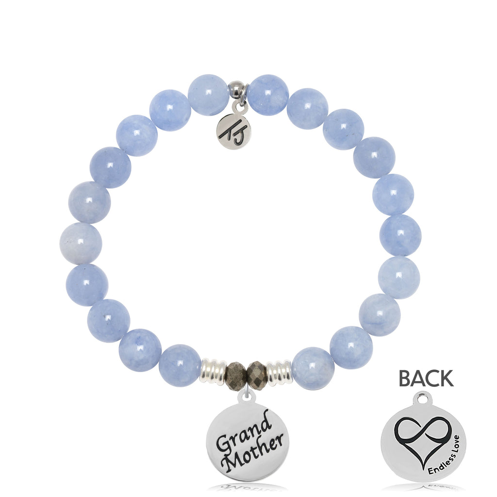 Sky Blue Jade Stone Bracelet with Grandmother Sterling Silver Charm