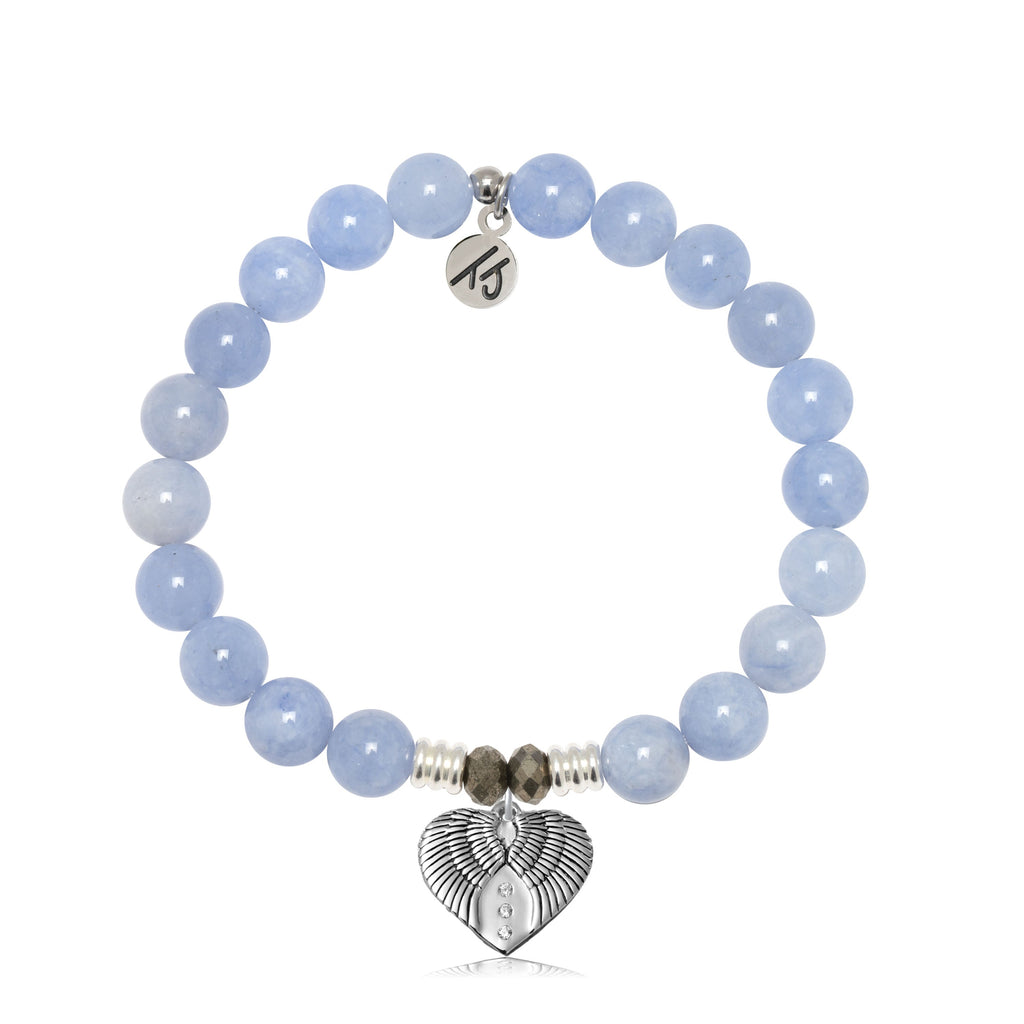 Sky Blue Jade Stone Bracelet with Heart of Angels Sterling Silver Charm