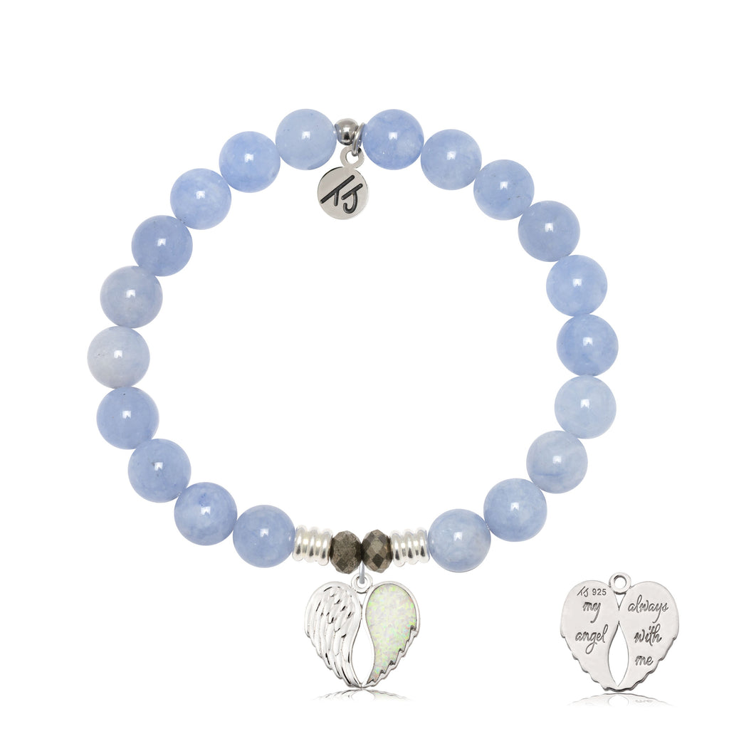 Sky Blue Jade Stone Bracelet with My Angel Sterling Silver Charm