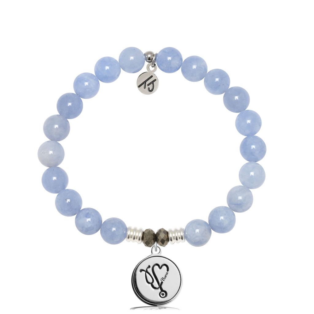 Sky Blue Jade Stone Bracelet with Nurse Sterling Silver Charm