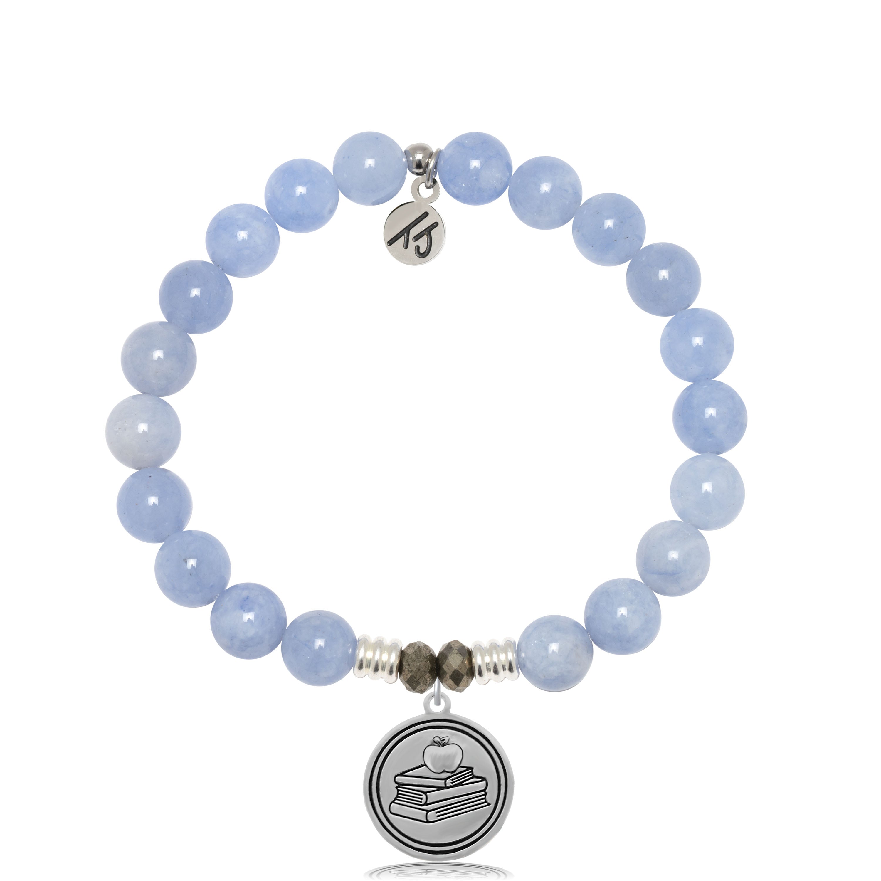 Sky Blue Jade Stone Bracelet with Teacher Sterling Silver Charm