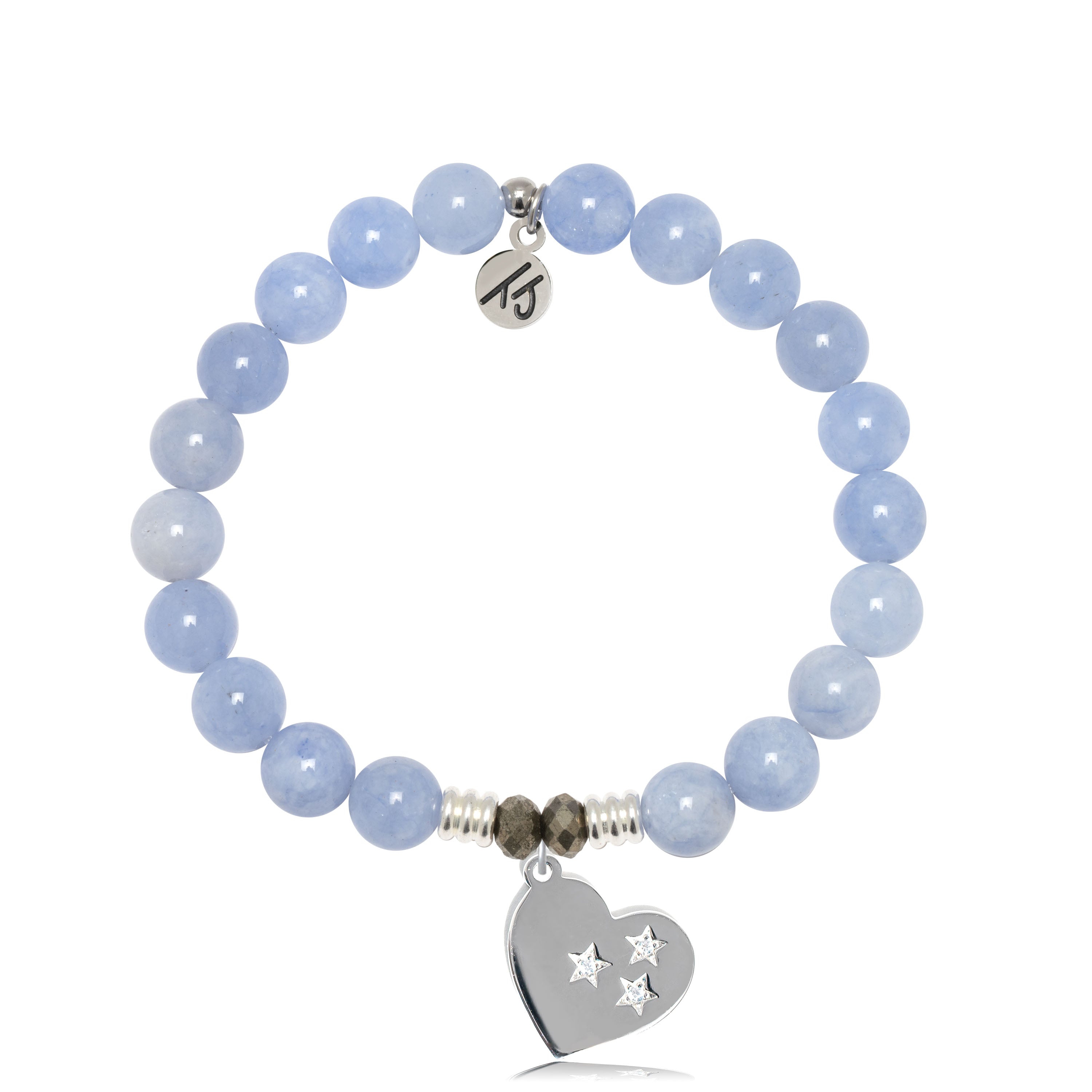 Sky Blue Jade Stone Bracelet with Wishing Heart Sterling Silver Charm