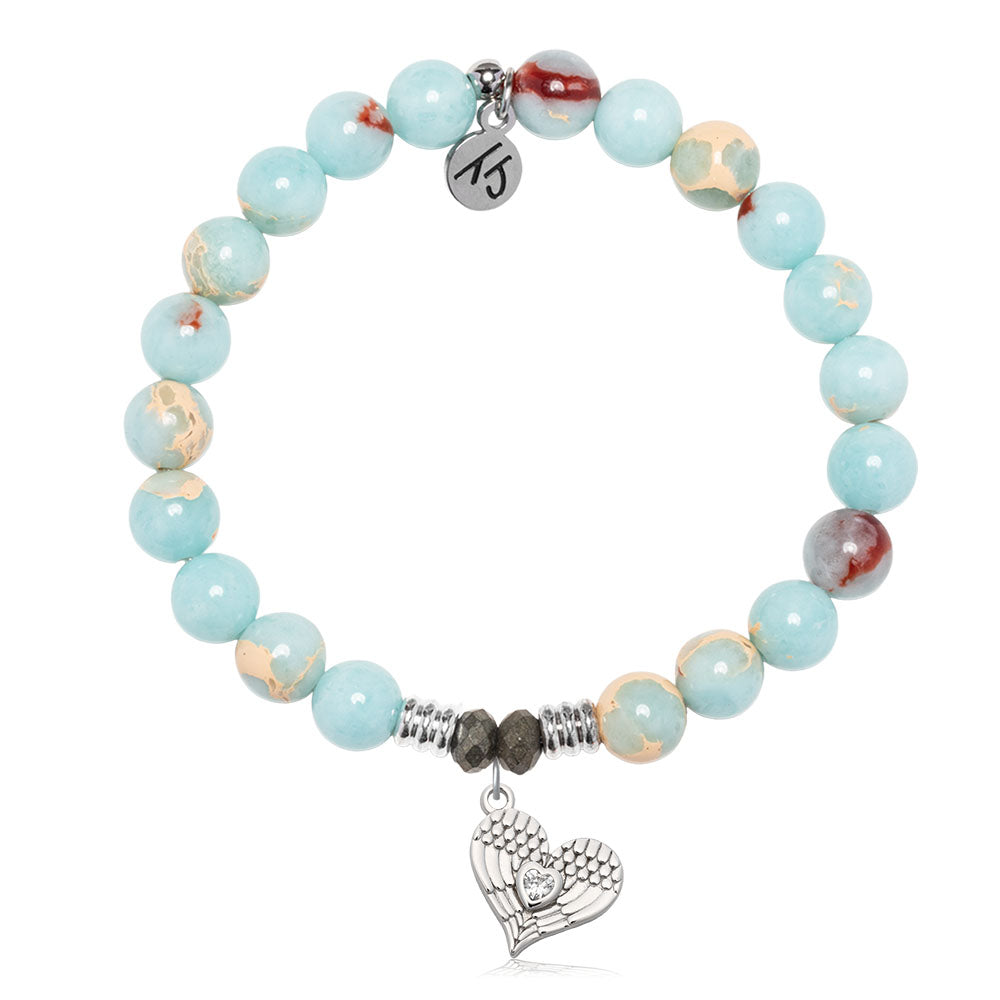 Snakeskin Jasper Gemstone Bracelet with Angel Love Sterling Silver Charm