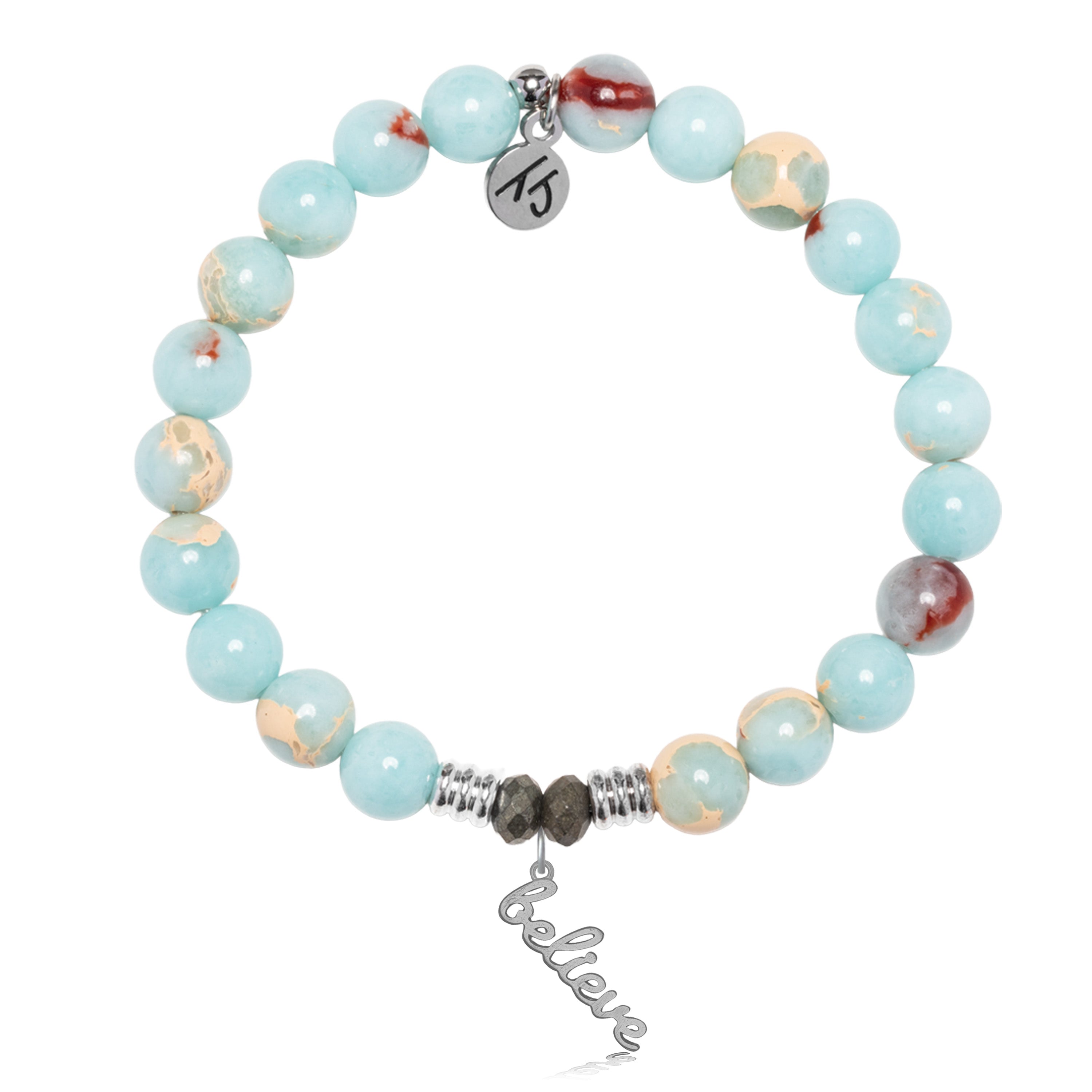 Snakeskin Jasper Gemstone Bracelet with Believe in Yourself Sterling Silver Charm