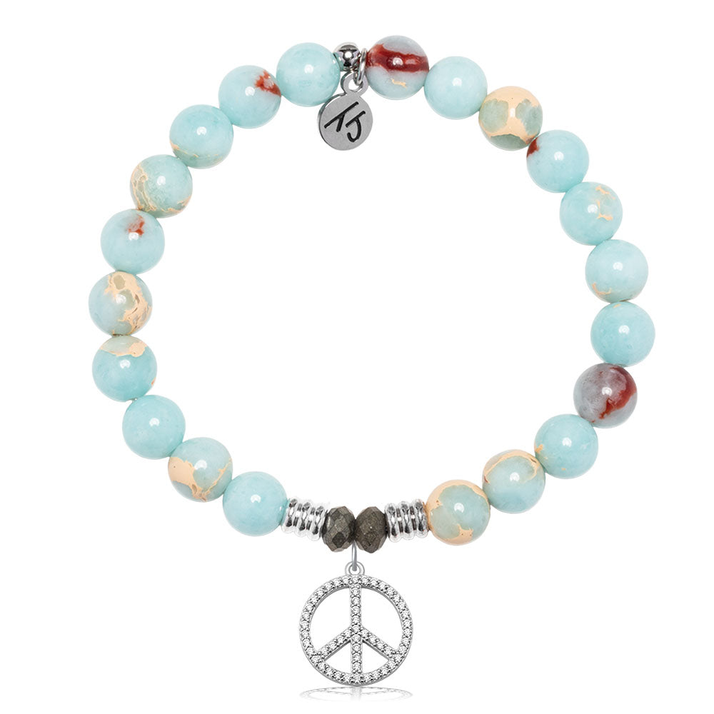 Snakeskin Jasper Gemstone Bracelet with Peace CZ Sterling Silver Charm
