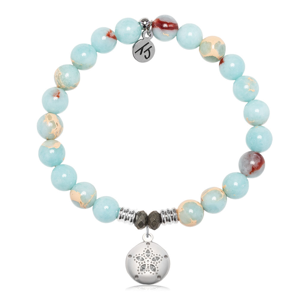 Snakeskin Jasper Gemstone Bracelet with Sand Dollar CZ Sterling Silver Charm