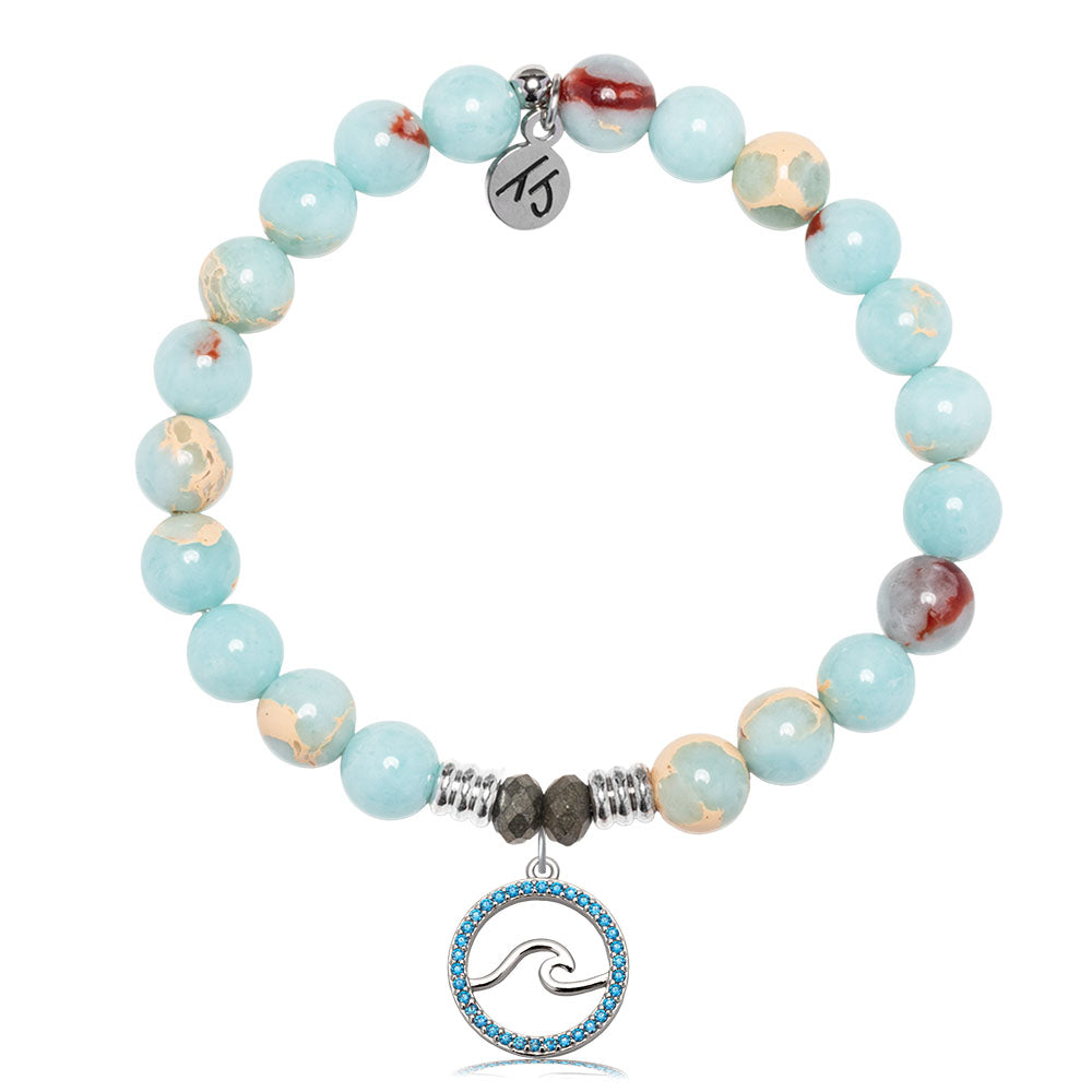 Snakeskin Jasper Gemstone Bracelet with Serenity Wave Sterling Silver Charm