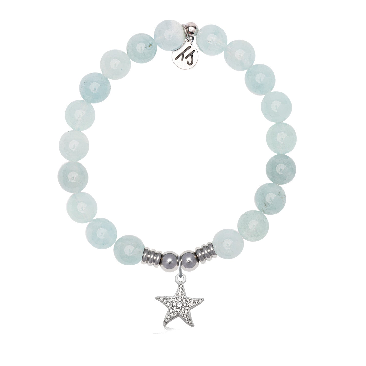 Starfish CZ Charm with Blue Aquamarine Jade Gemstone Bracelet