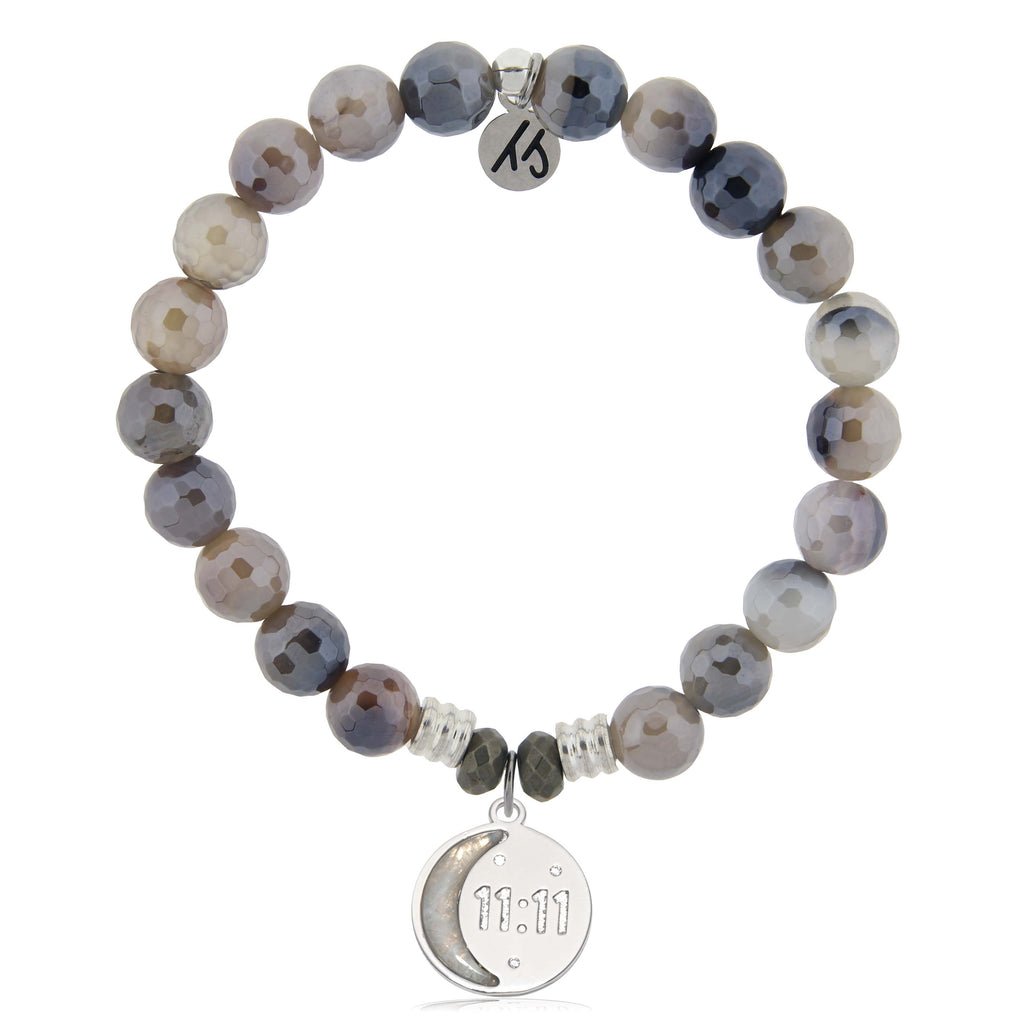 Storm Agate Gemstone Bracelet with 11:11 Sterling Silver Charm