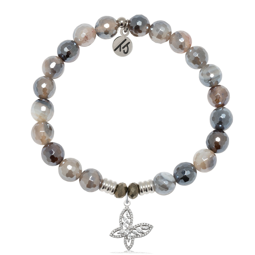 Storm Agate Gemstone Bracelet with Butterfly CZ Sterling Silver Charm