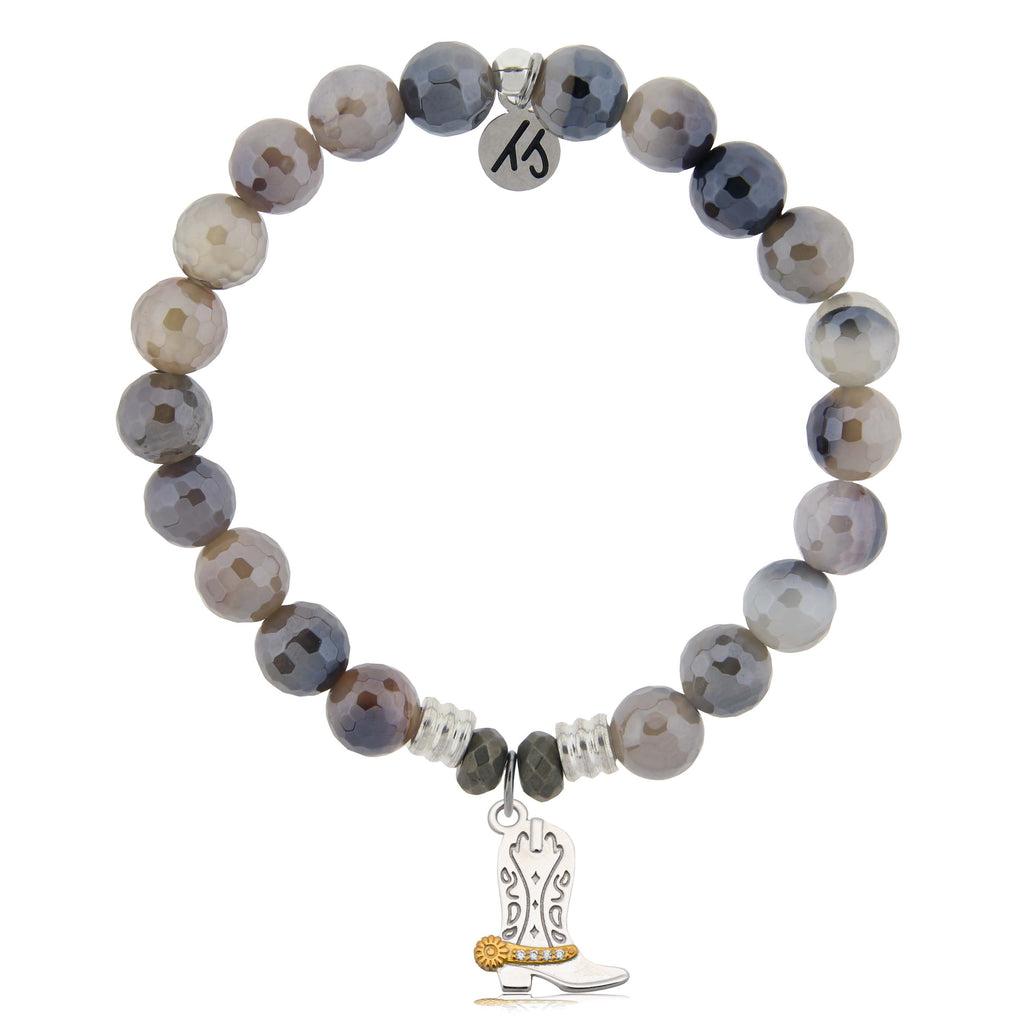 Storm Agate Gemstone Bracelet with Cowboy Sterling Silver Charm