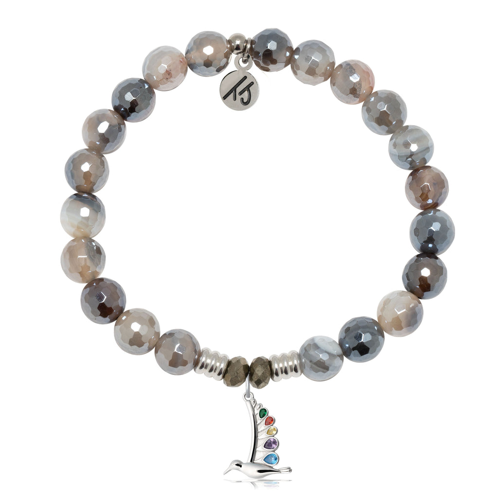 Storm Agate Gemstone Bracelet with Hummingbird Sterling Silver Charm