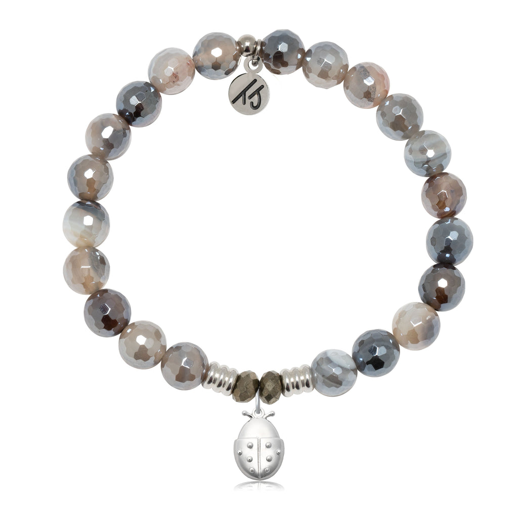 Storm Agate Gemstone Bracelet with Ladybug Sterling Silver Charm