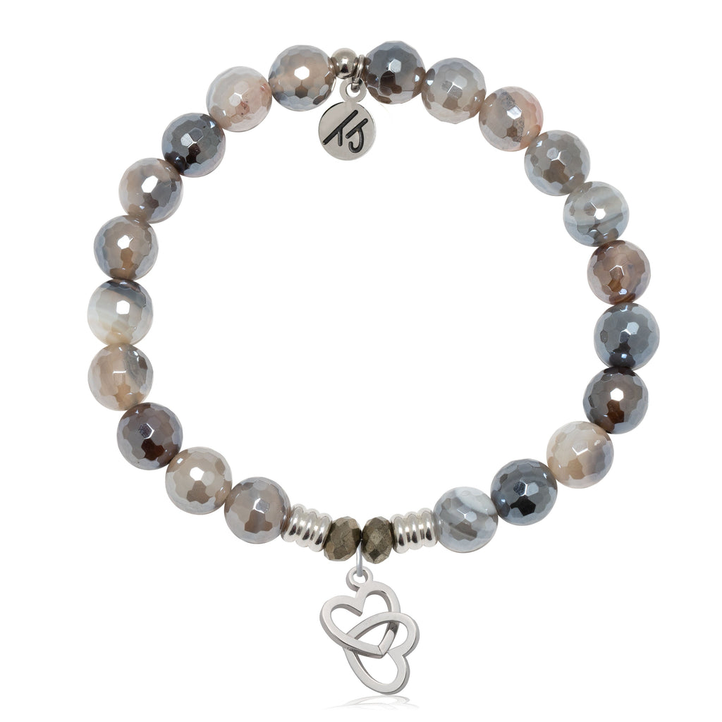 Storm Agate Gemstone Bracelet with Linked Hearts Sterling Silver Charm