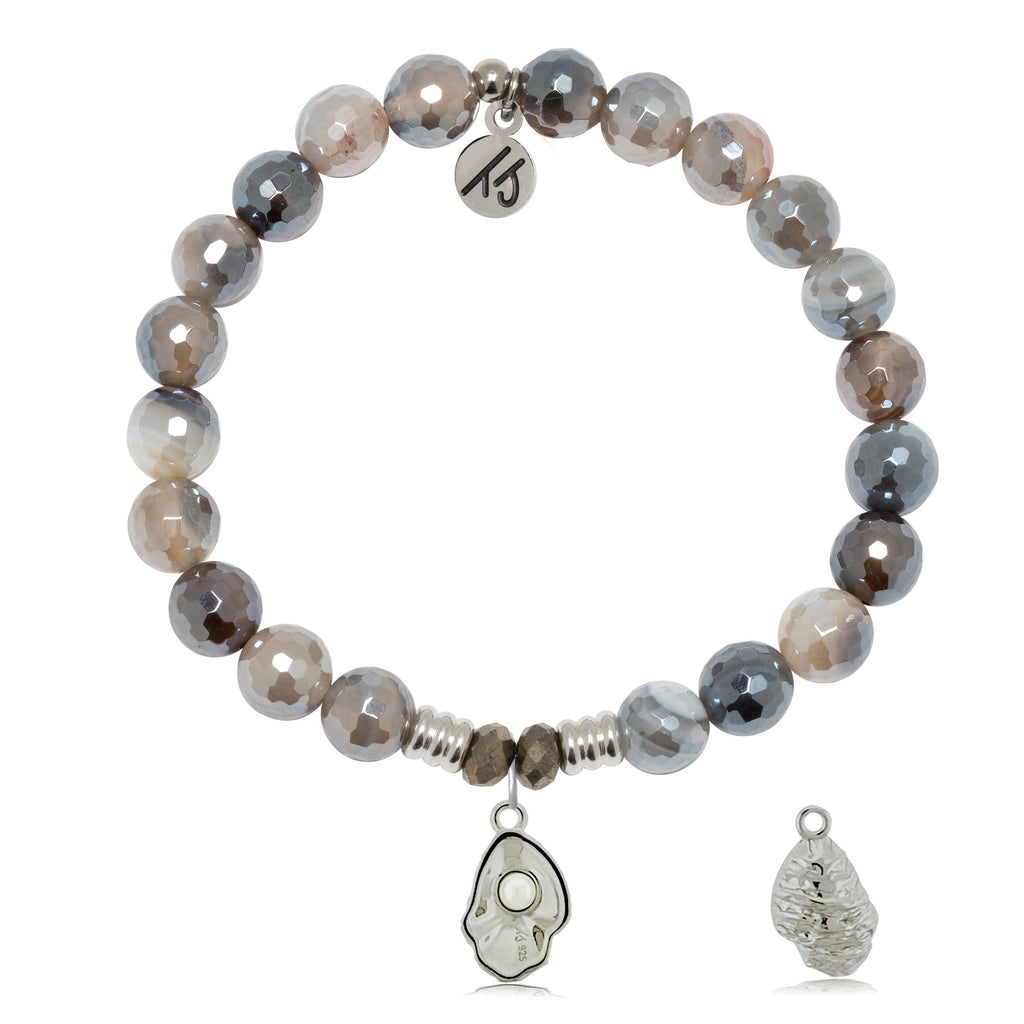 Storm Agate Gemstone Bracelet with Oyster Sterling Silver Charm