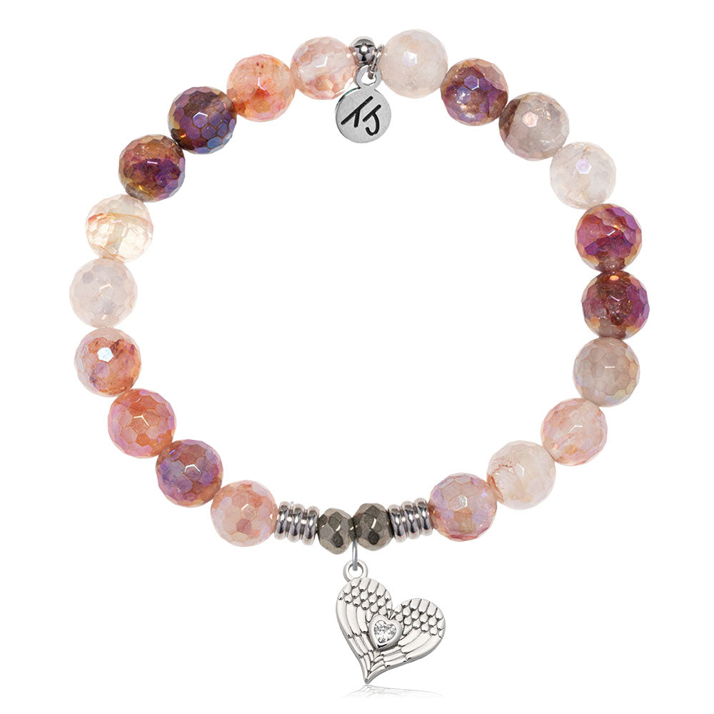 Strawberry Quartz Gemstone Bracelet with Angel Love Sterling Silver Charm