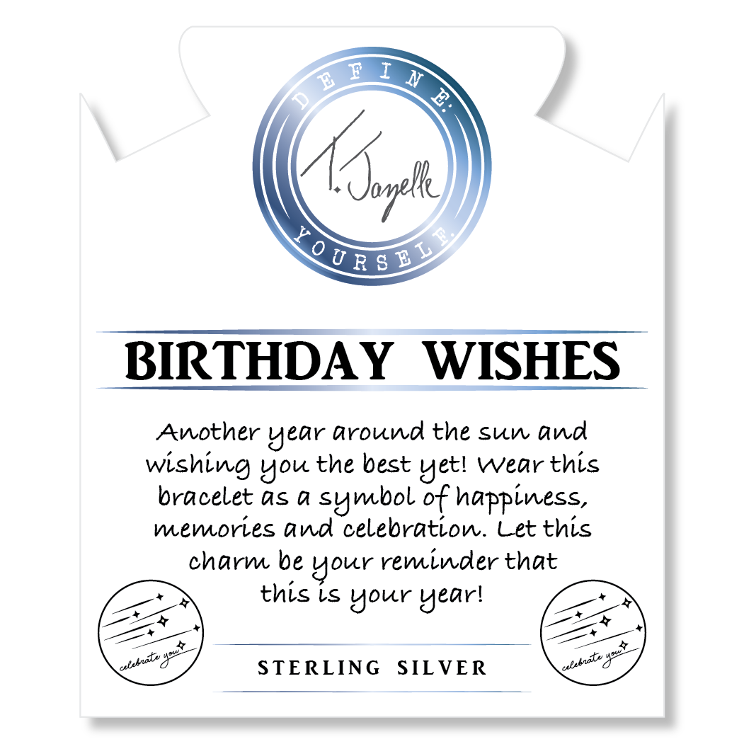 Strawberry Quartz Gemstone Bracelet with Birthday Wishes Sterling Silver Charm