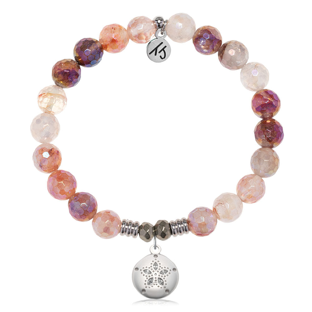 Strawberry Quartz Gemstone Bracelet with Sand Dollar CZ Sterling Silver Charm